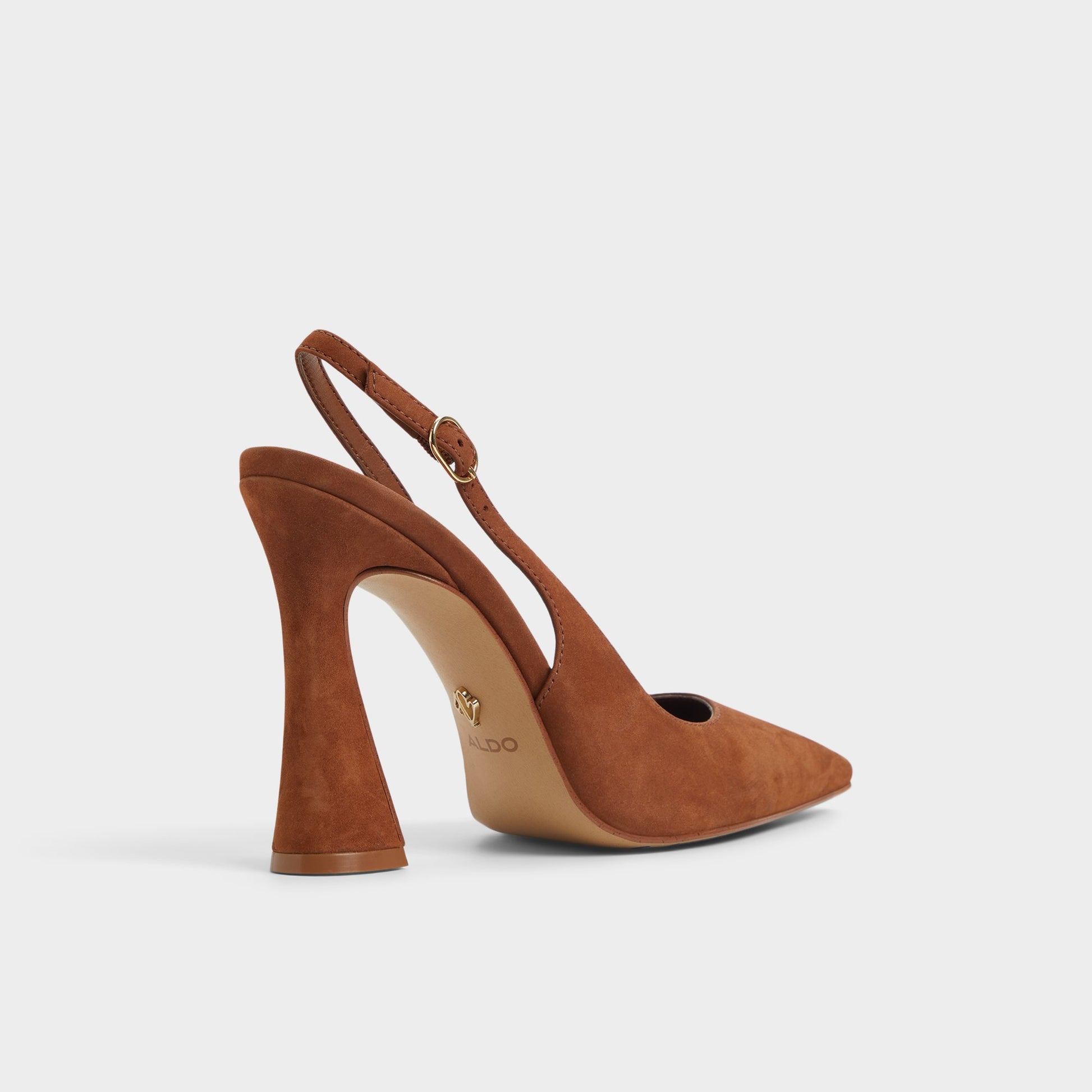 Three-quarter angle of Medium Brown Daphnea Slingback heel's back side