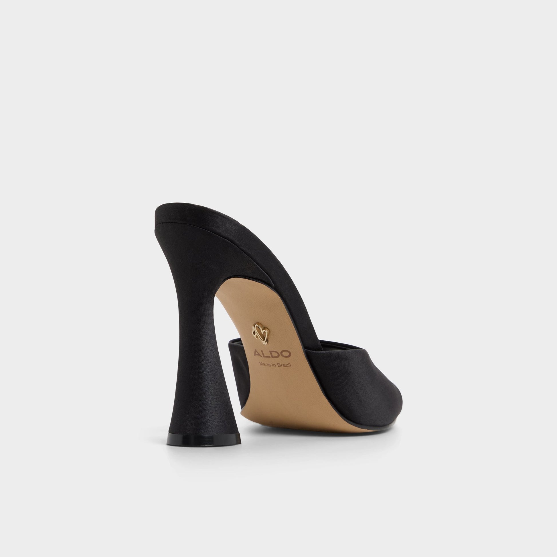 Three-quarter angle of Black Rylea Heeled mule's back side
