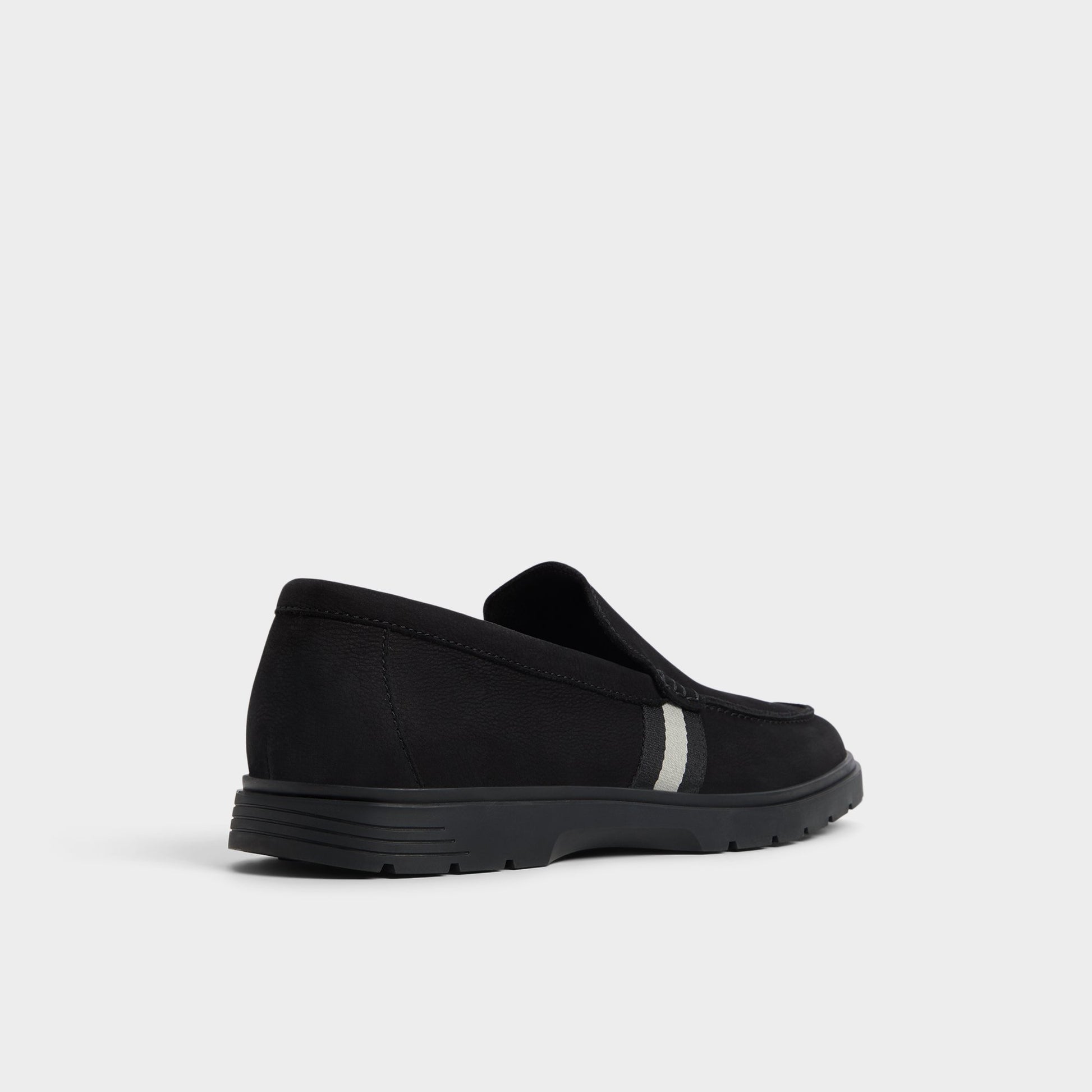 Three-quarter angle of Open black Odis Loafer's back side