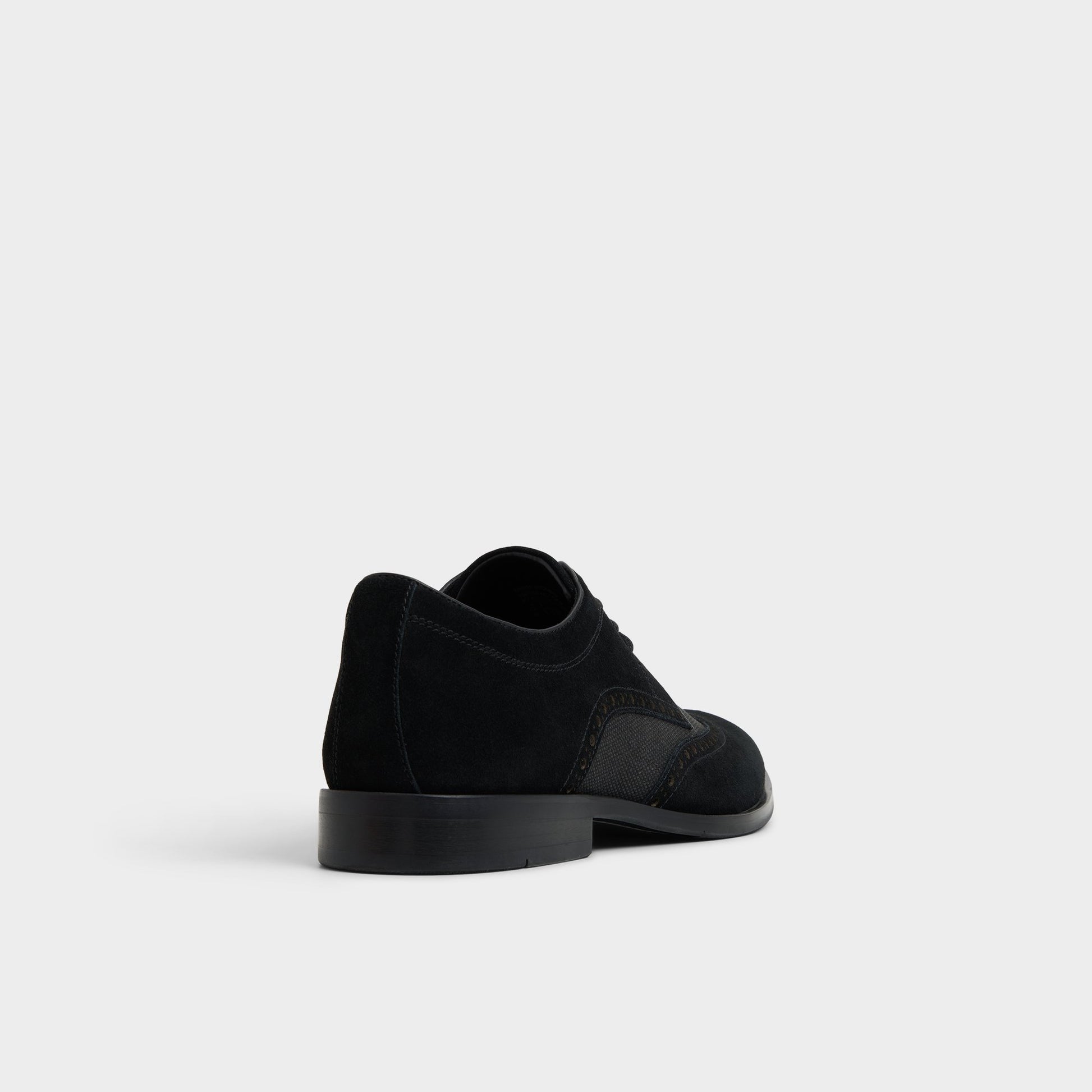 Three-quarter angle of Open Black Sargasso Oxford shoe's back side