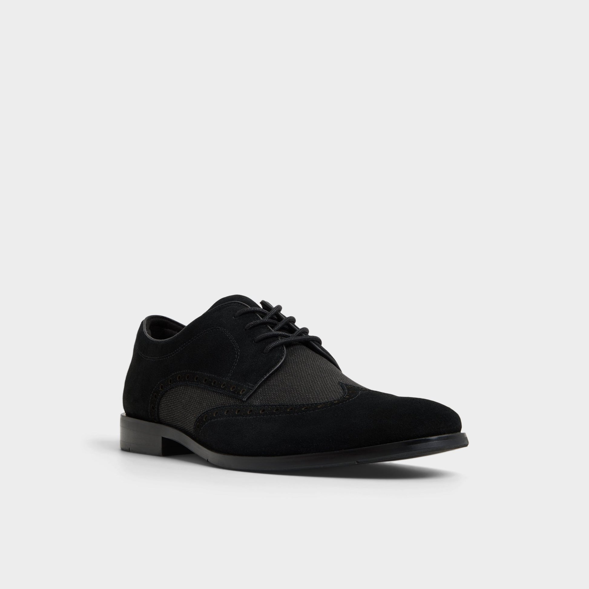 Three-quarter angle of Open Black Sargasso Oxford shoe's front side