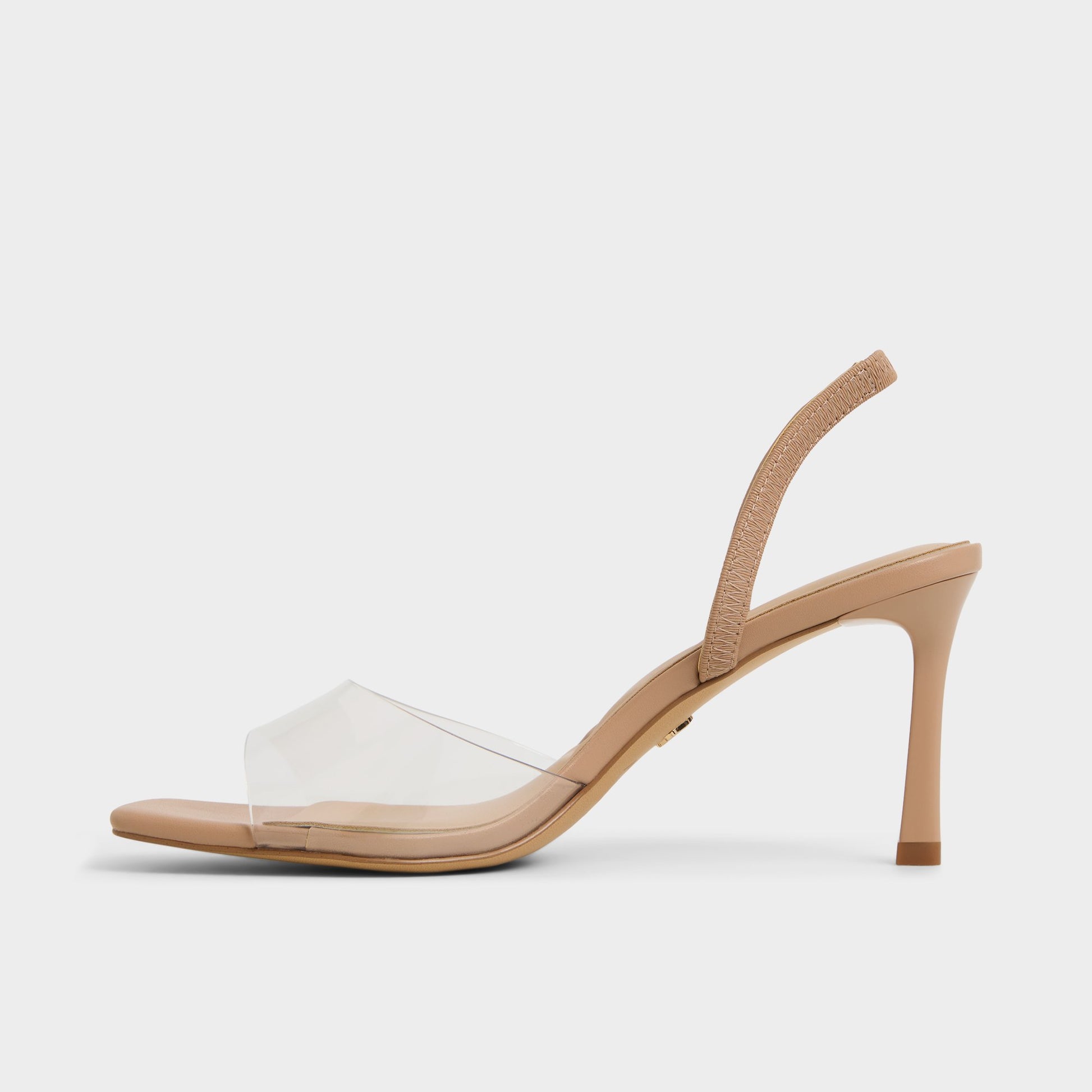 Side view of Beige Andyana Slingback heeled sandal