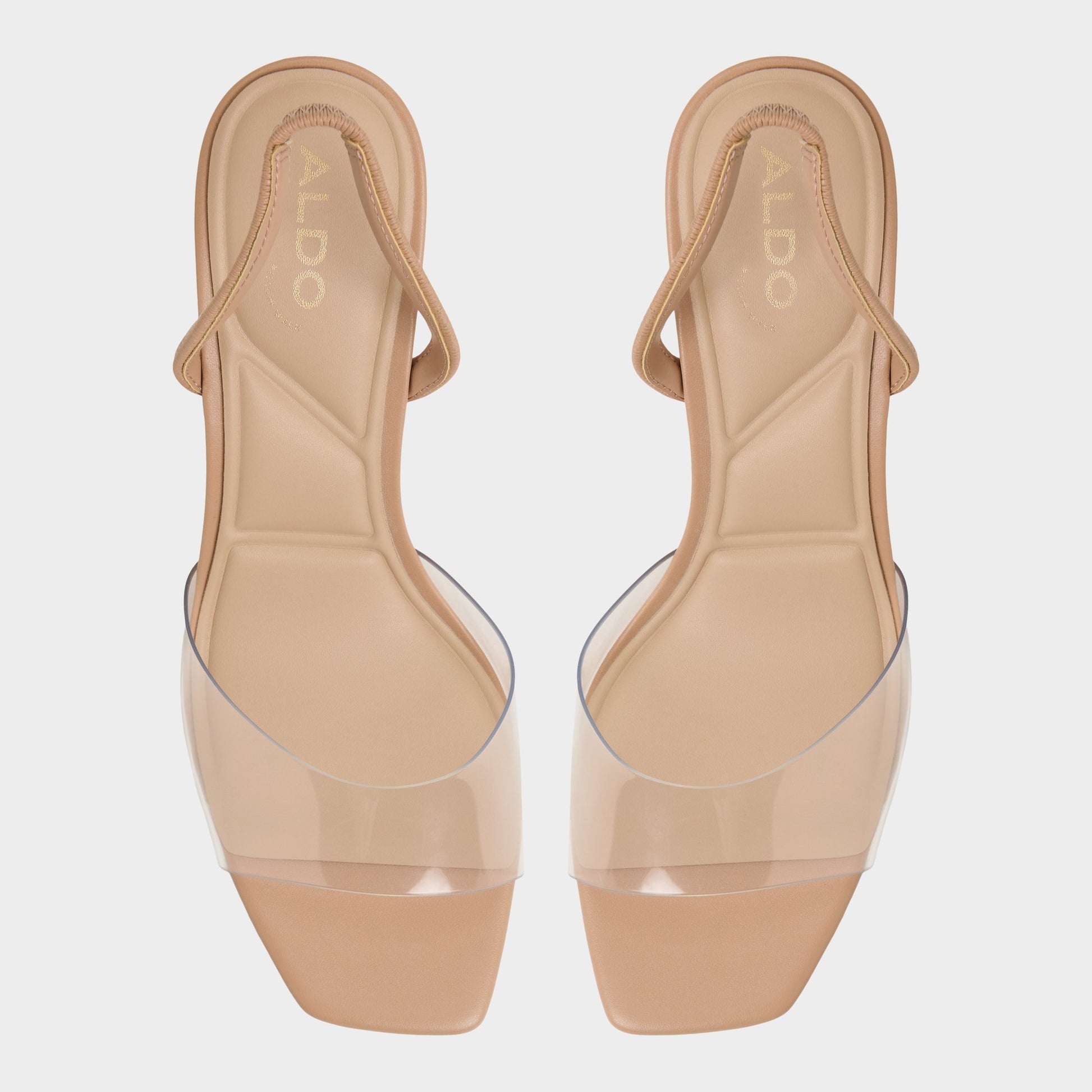 Top-down view of the Beige Andyana Slingback heeled sandal