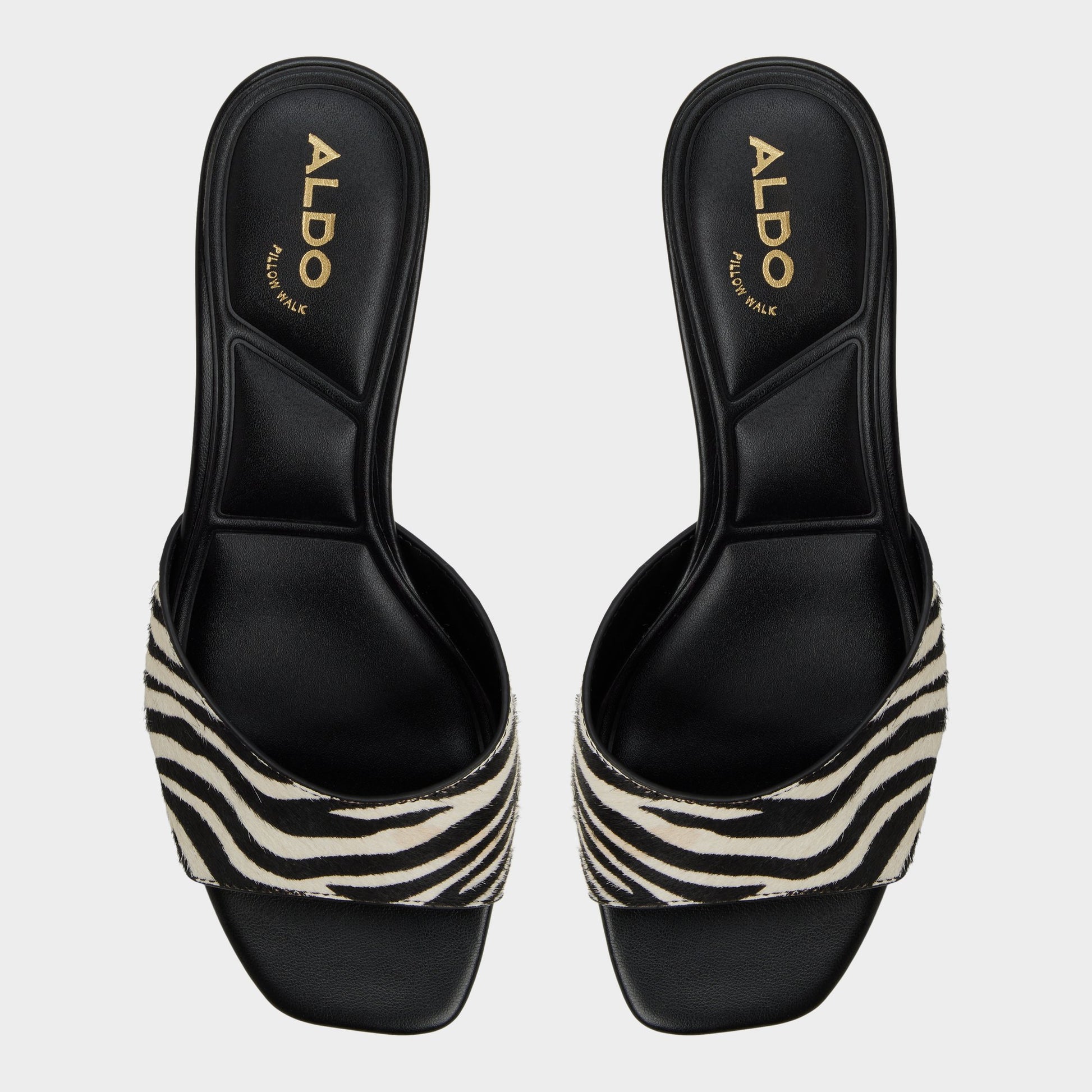 Top-down view of the White/Black Haeden Heeled mule