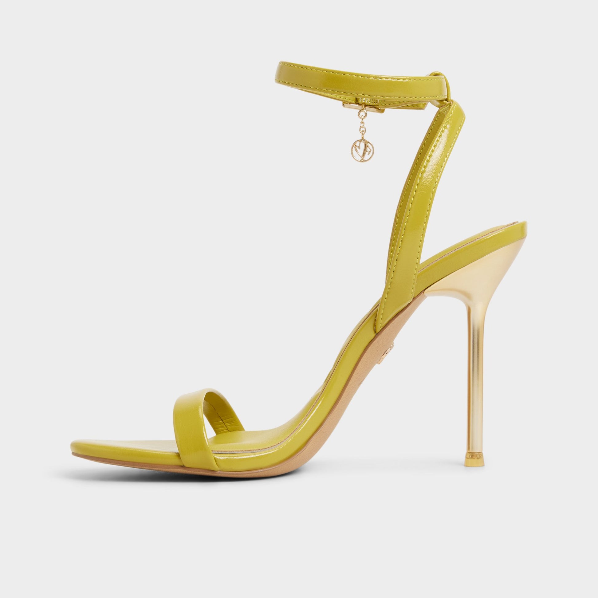 Side view of Lime Green Maristou Strappy heeled sandal