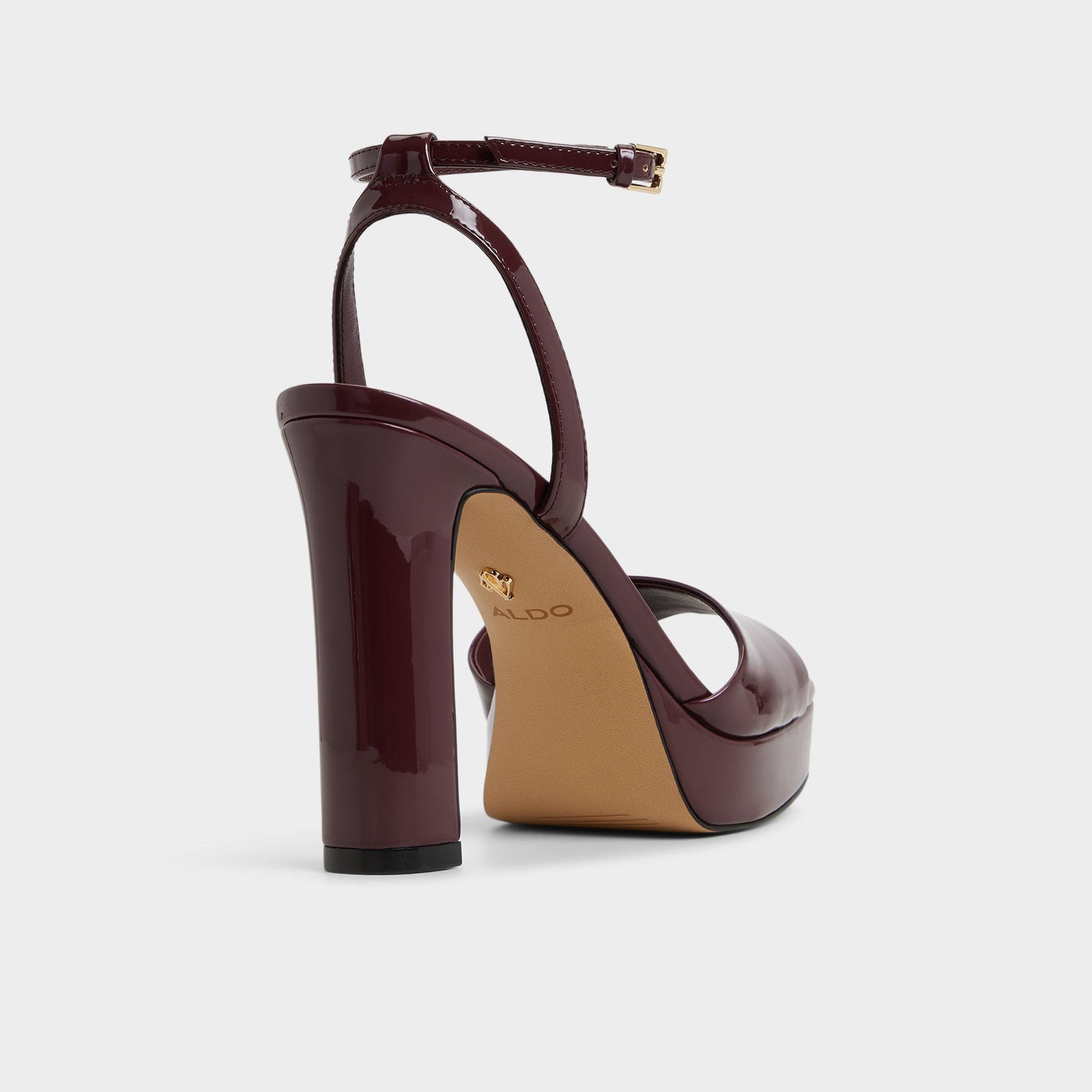 Three-quarter angle of Bordo Chicgleam Heeled sandal's back side