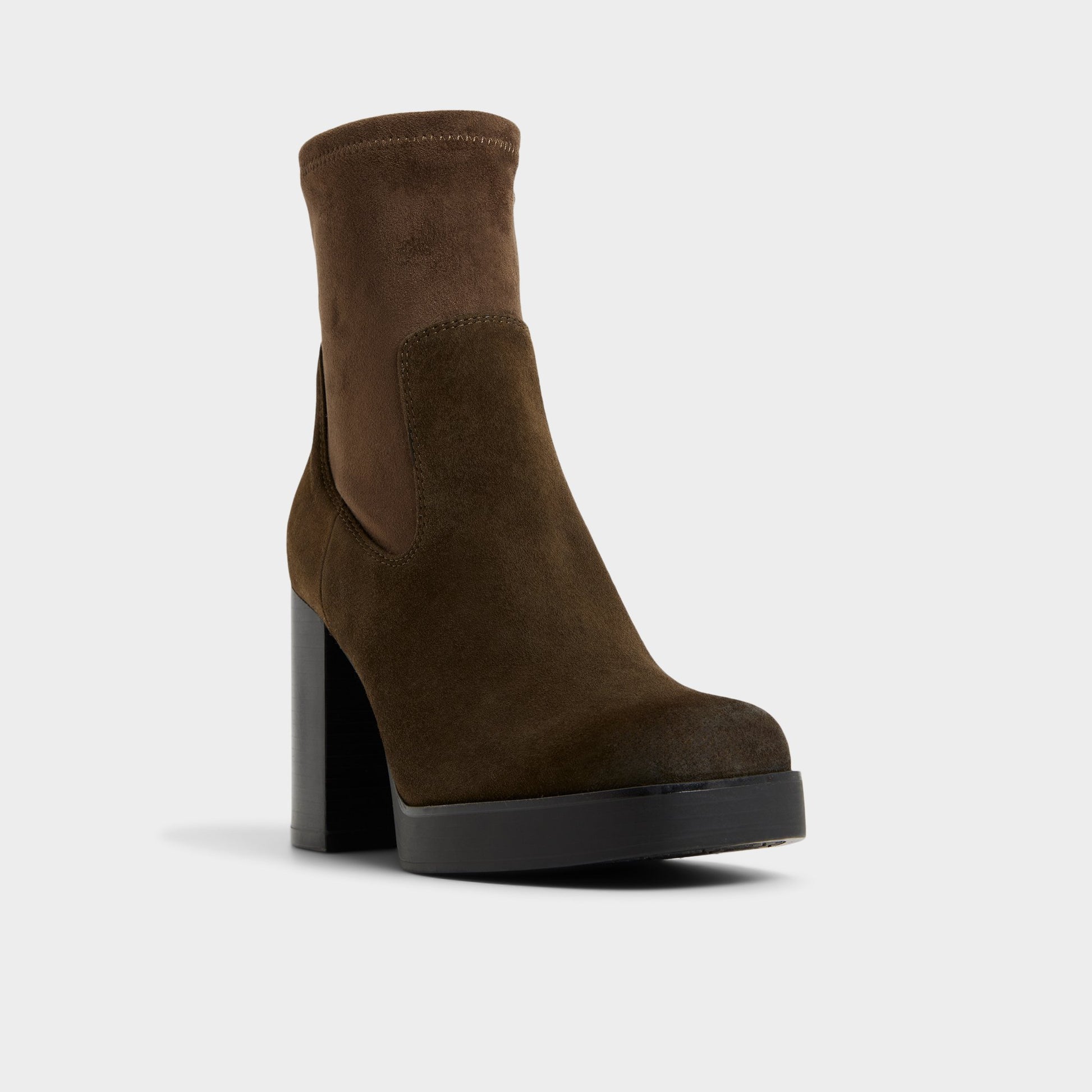 Three-quarter angle of Dark brown Seraphica Ankle boot's front side