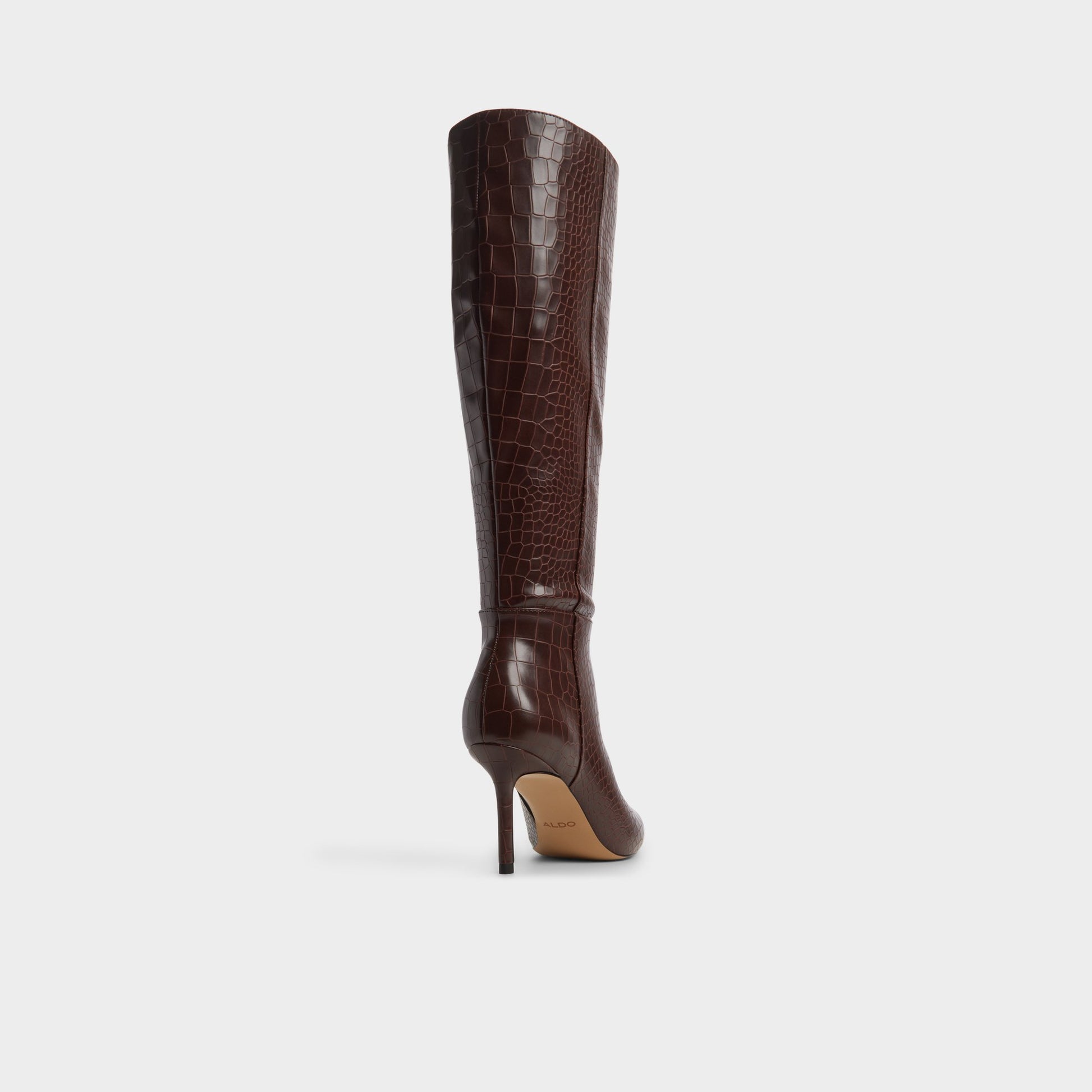 Three-quarter angle of Dark brown Saphiria Knee-high boot's back side