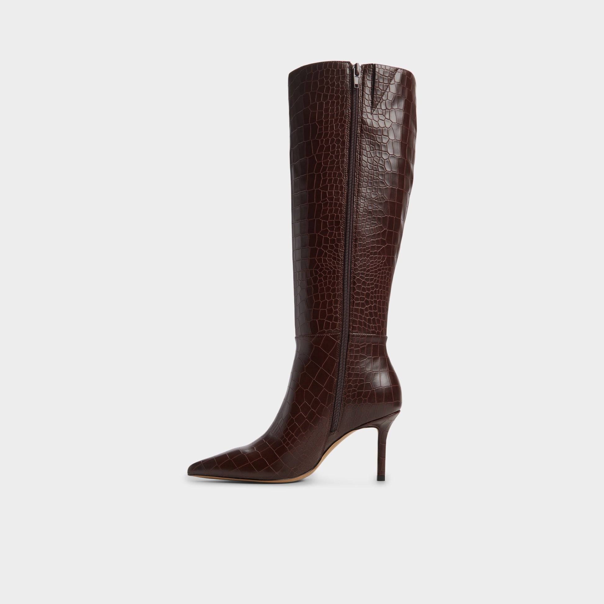 Side view of Dark brown Saphiria Knee-high boot