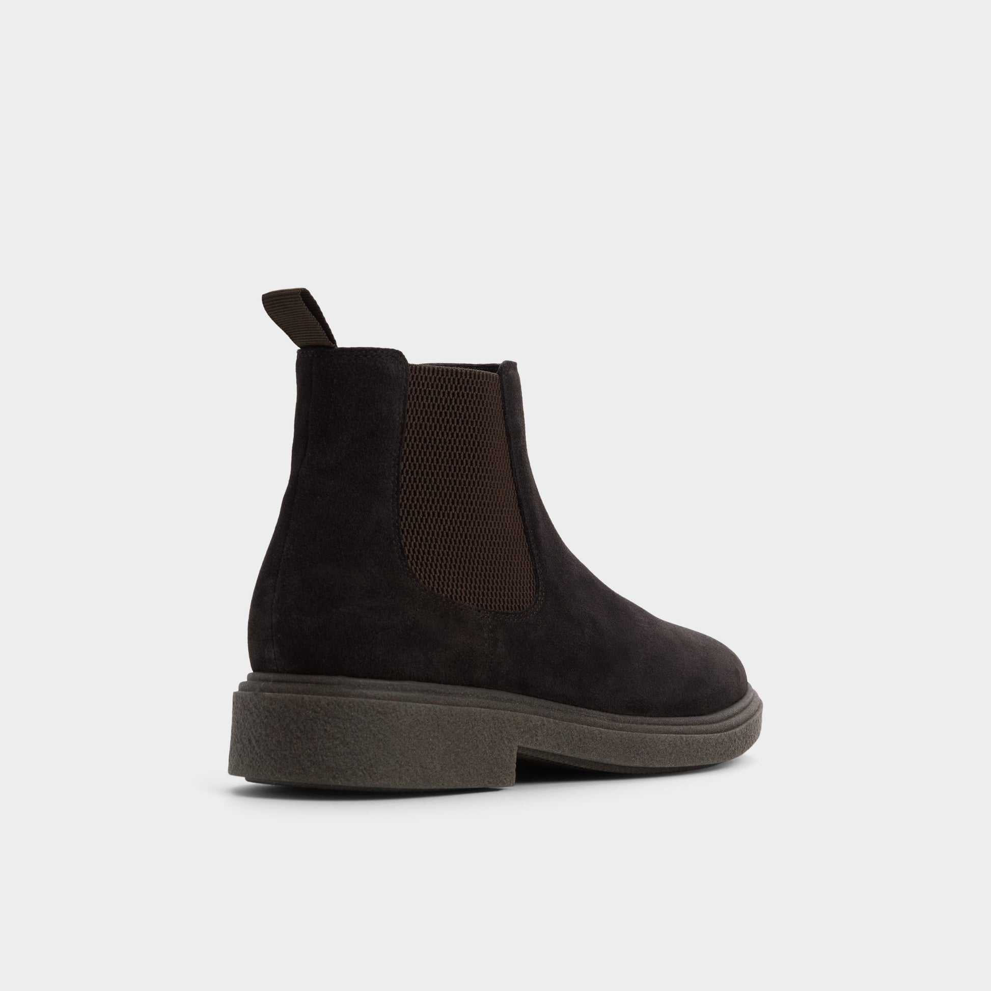 Three-quarter angle of Dark brown Zeddy Chelsea boot's back side