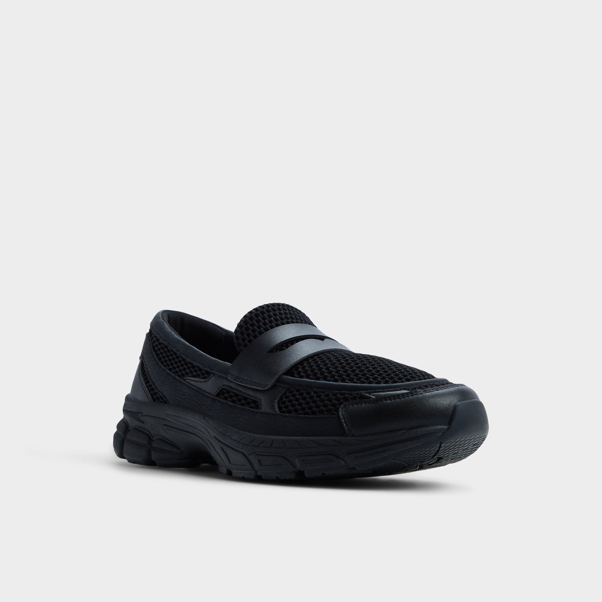 Three-quarter angle of Black Loafersnkr Slip-on sneaker's front side