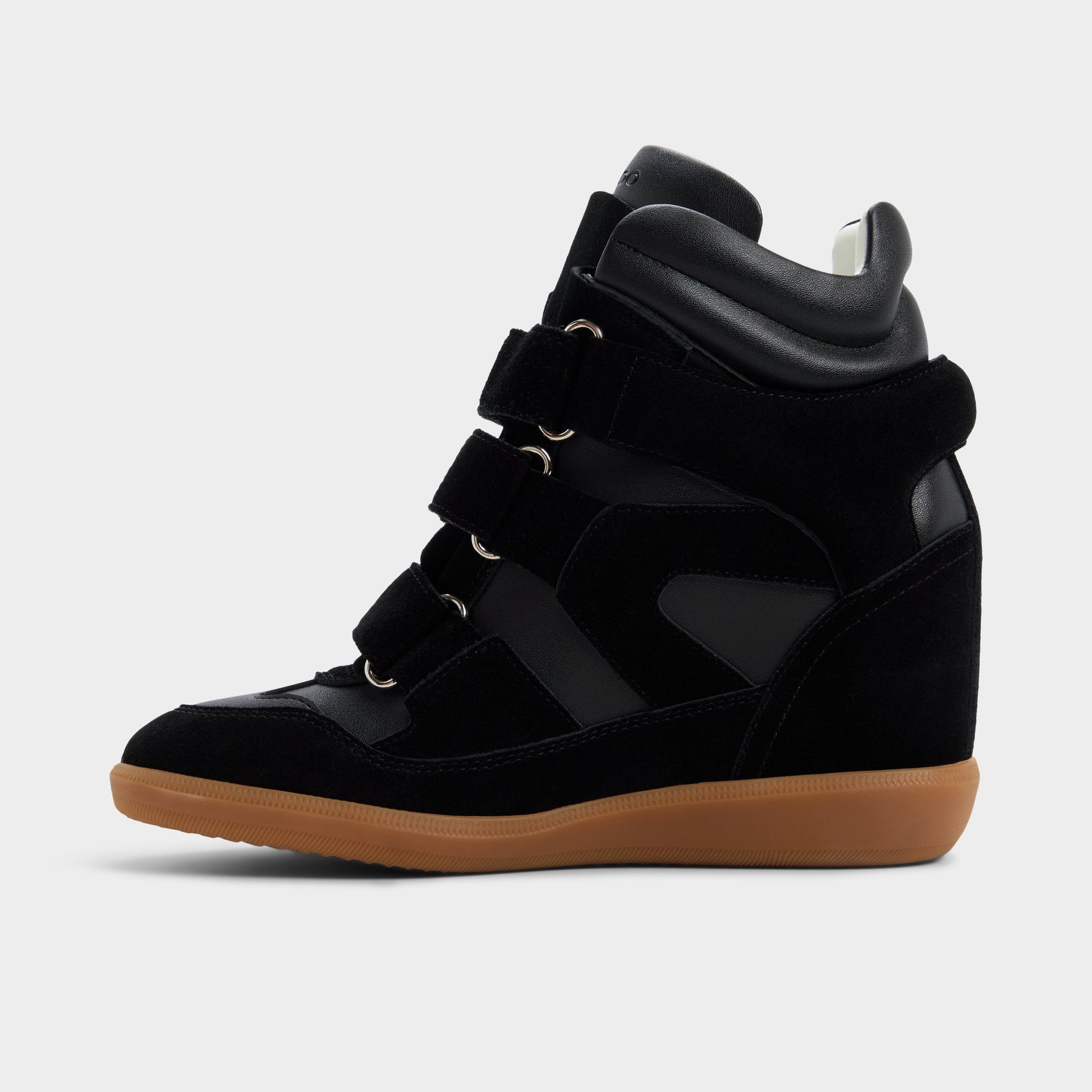 Side view of Black Bellissamo Wedge sneaker