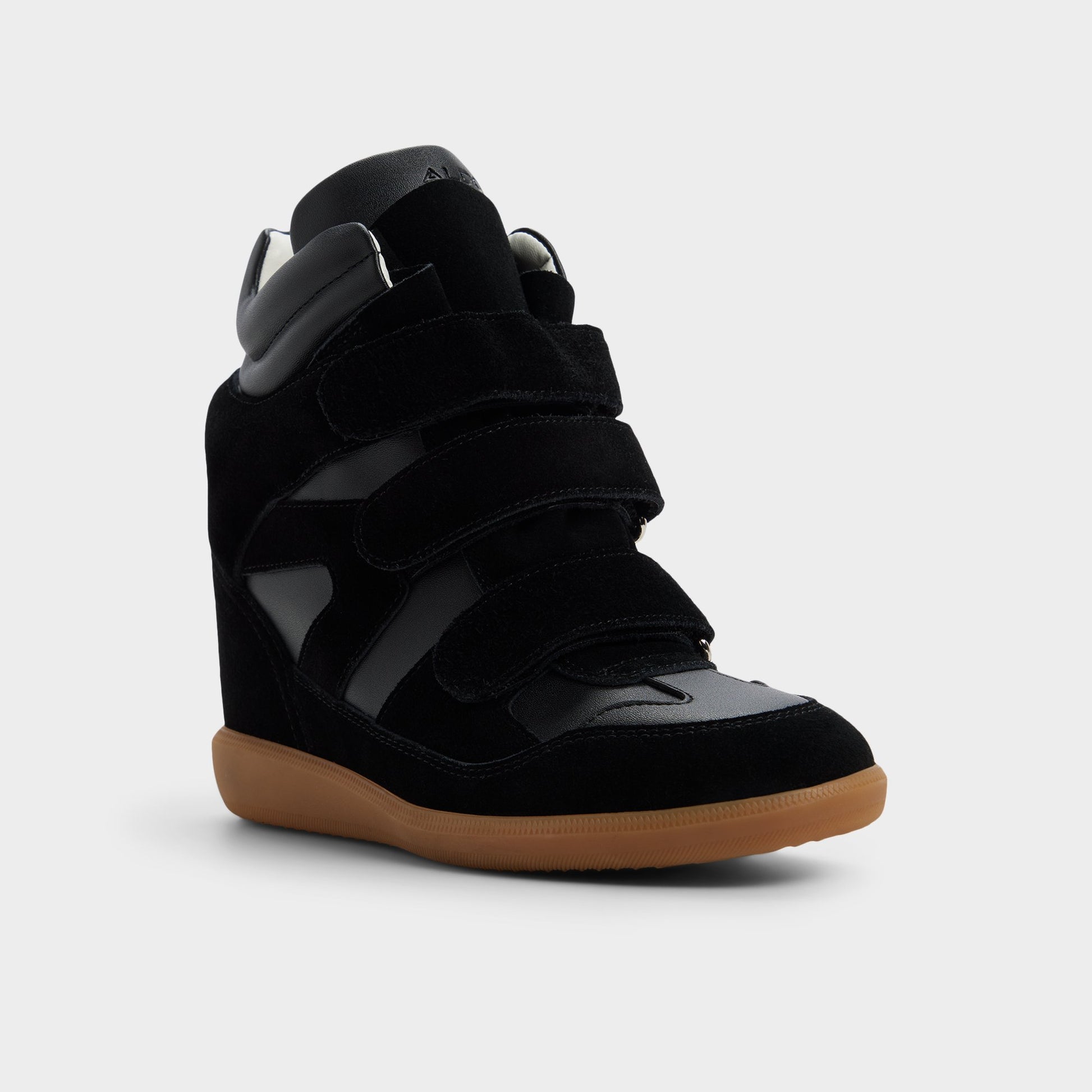 Three-quarter angle of Black Bellissamo Wedge sneaker's front side