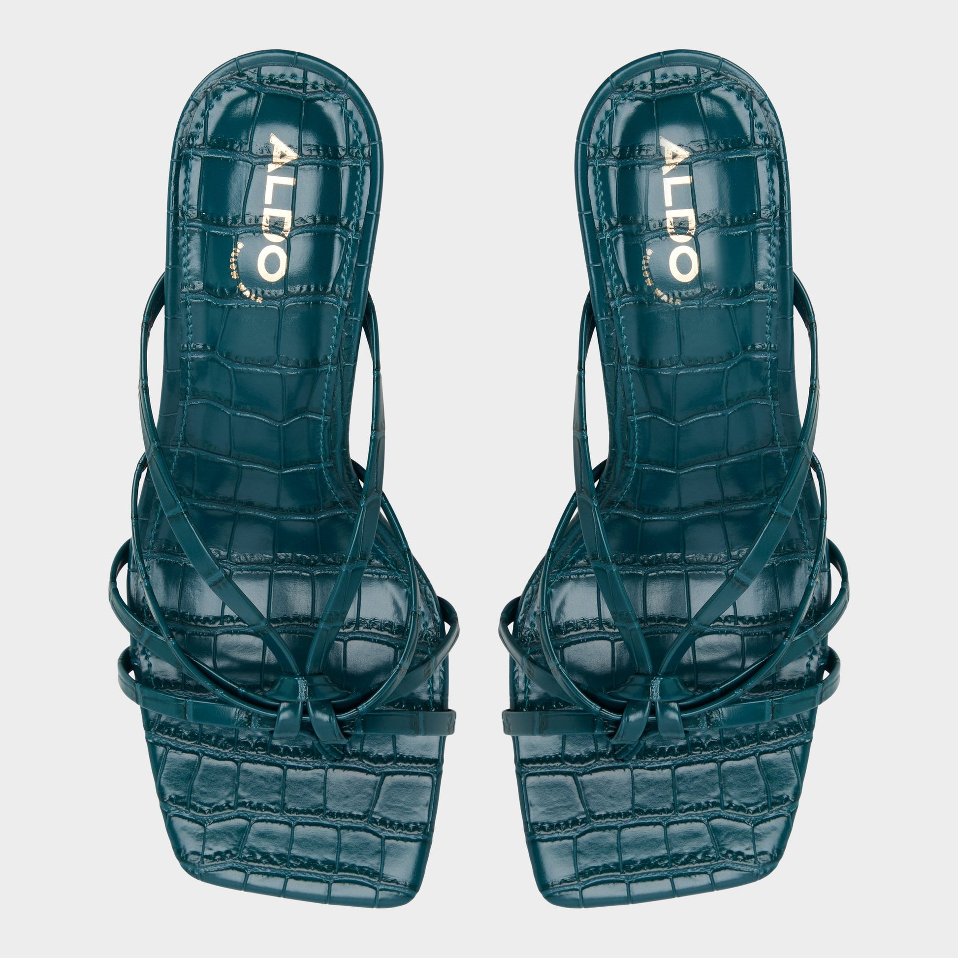 Top-down view of the Other green Lumera Heeled mule