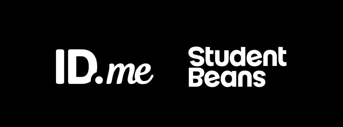 Two logos side by side on a black background, 'ID.me' on the left and 'Student Beans' on the right.