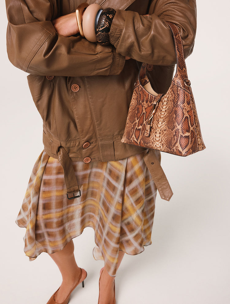 Women's brown snakeskin shoulder bag.