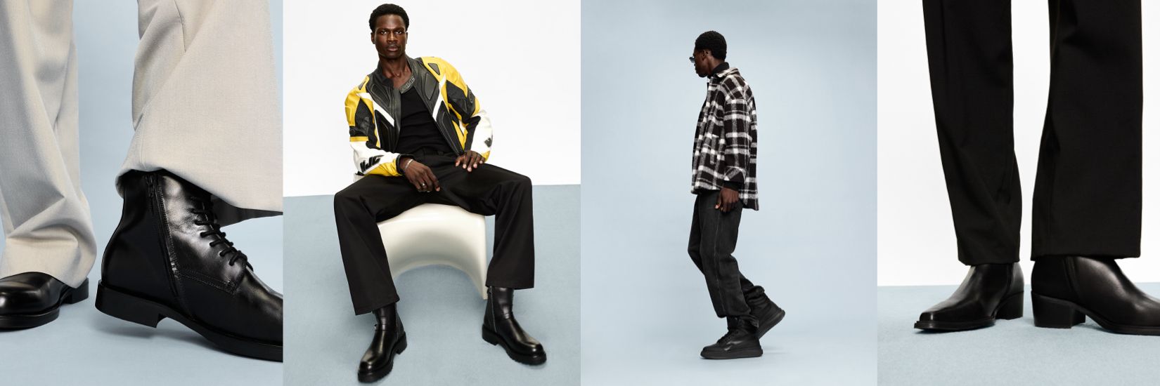 Cluster of men's black boots