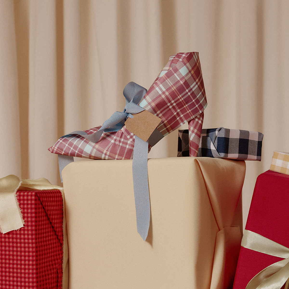 Women's heel wrapped in gift wrap