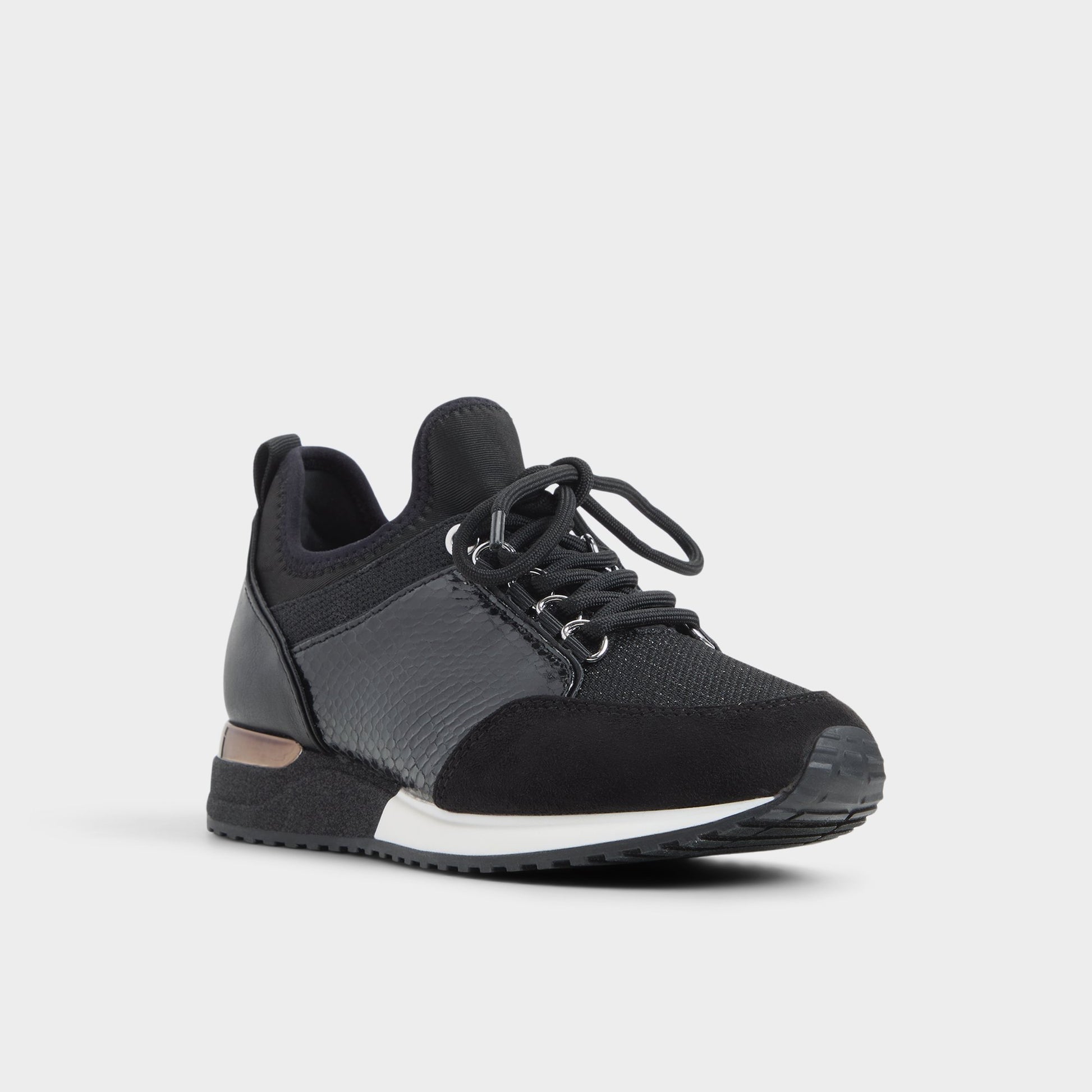 Three-quarter angle of Black Courtwood Sneaker's front side