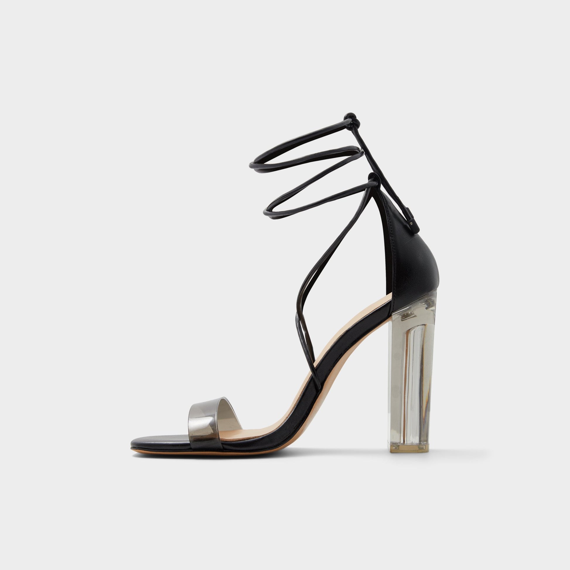 Side view of Black Onardonia Black strappy sandal