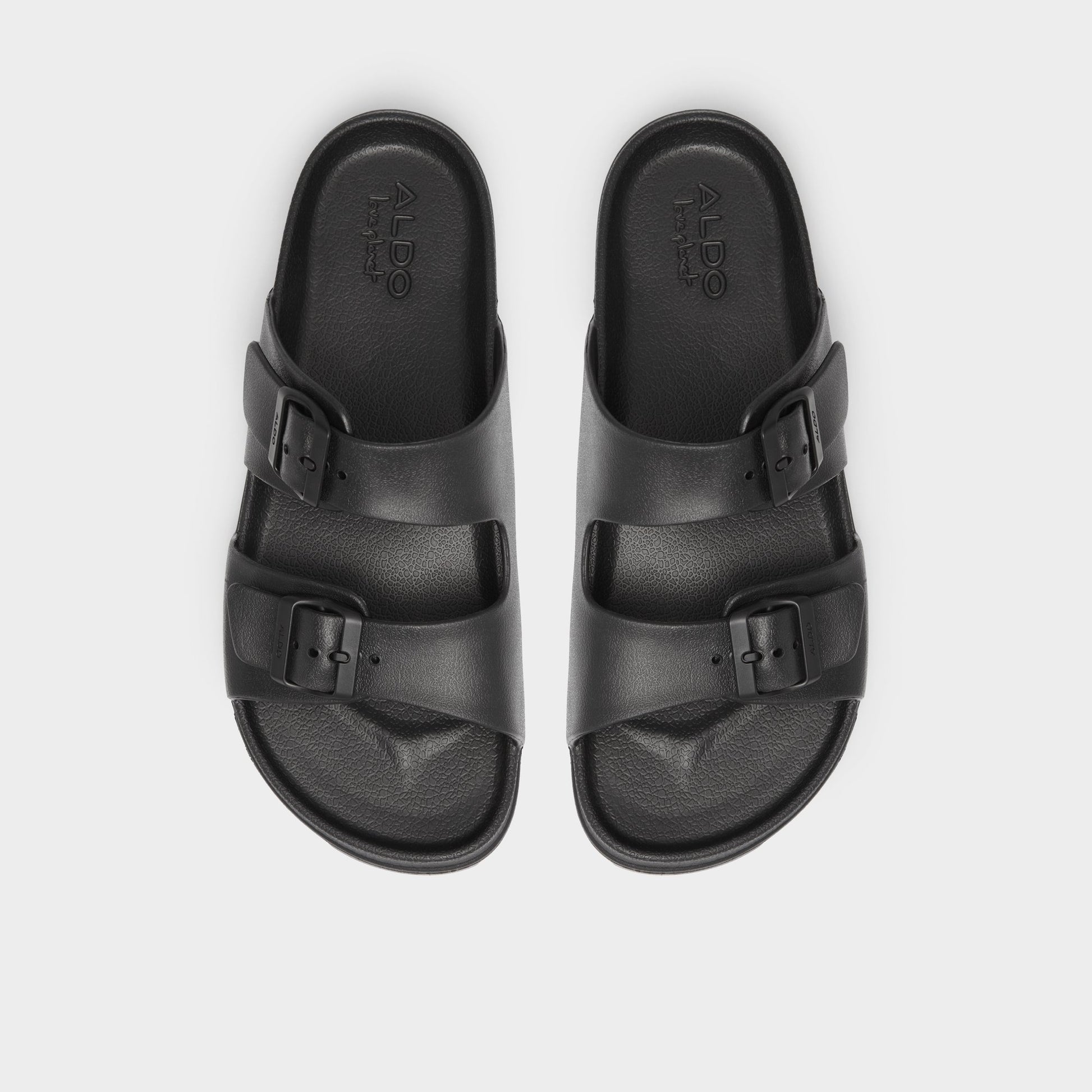Top-down view of the Black Hideo Slide sandal