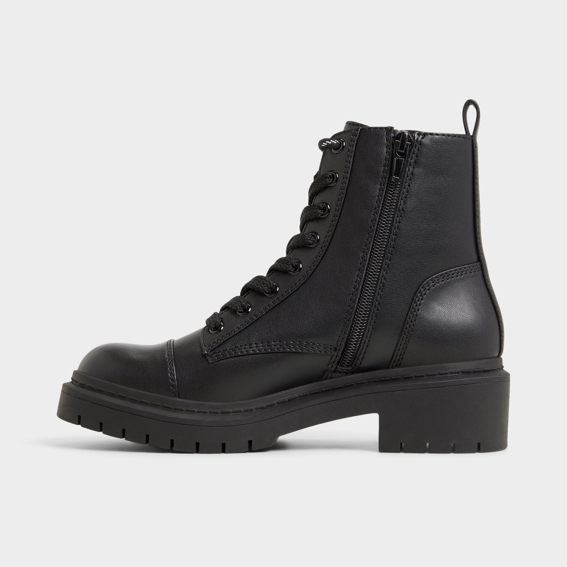 Side view of Black Goer Combat ankle boot