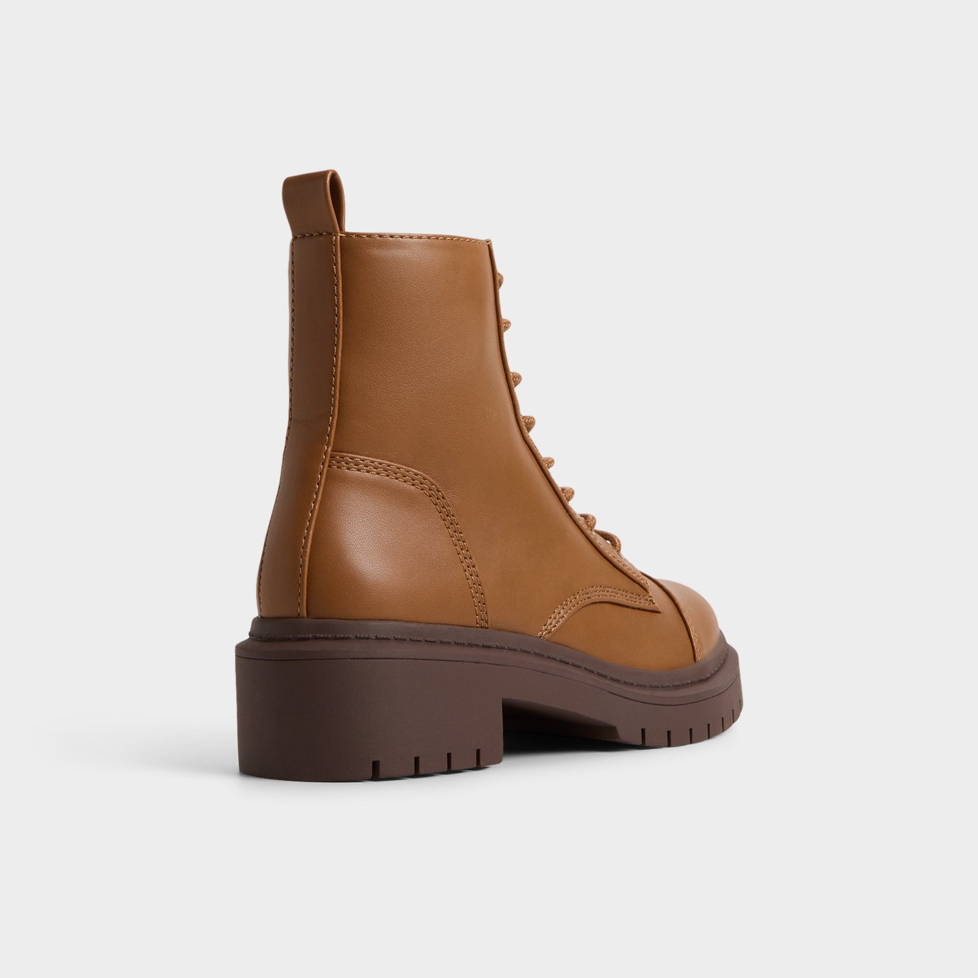 Three-quarter angle of Cognac Goer Combat ankle boot's back side