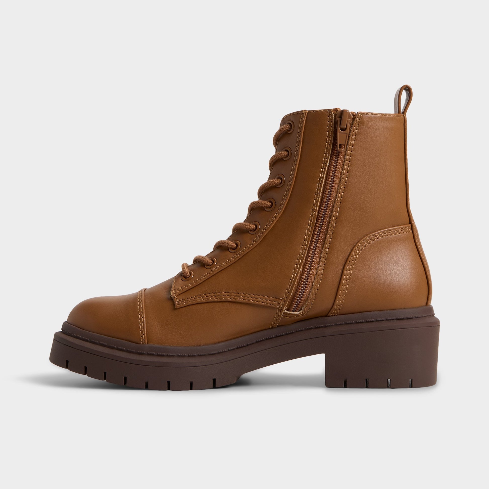 Side view of Cognac Goer Combat ankle boot