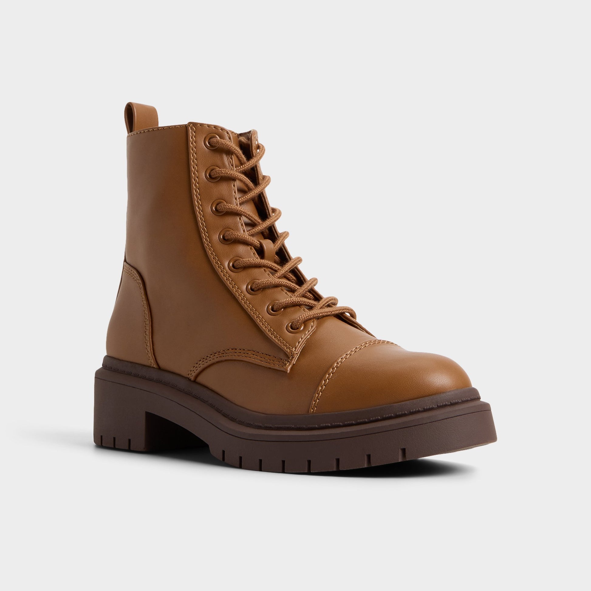 Three-quarter angle of Cognac Goer Combat ankle boot's front side