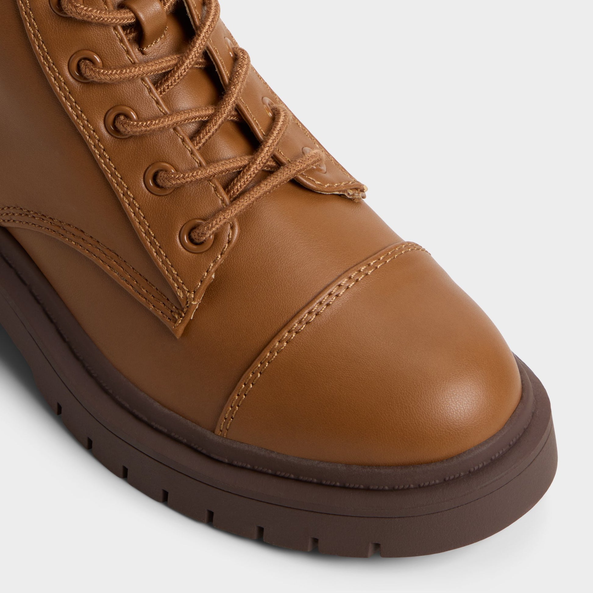 Close-up of the Cognac Goer Combat ankle boot