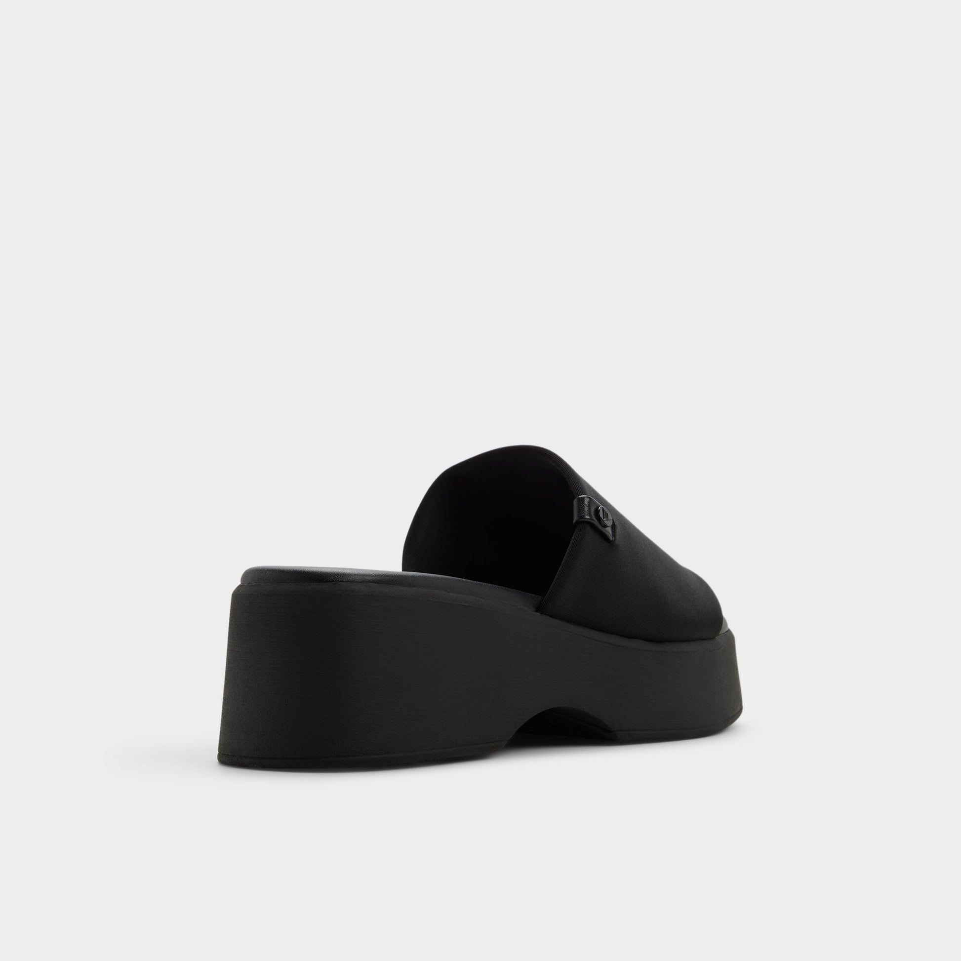 Three-quarter angle of Black Yassu Wedge sandal's back side
