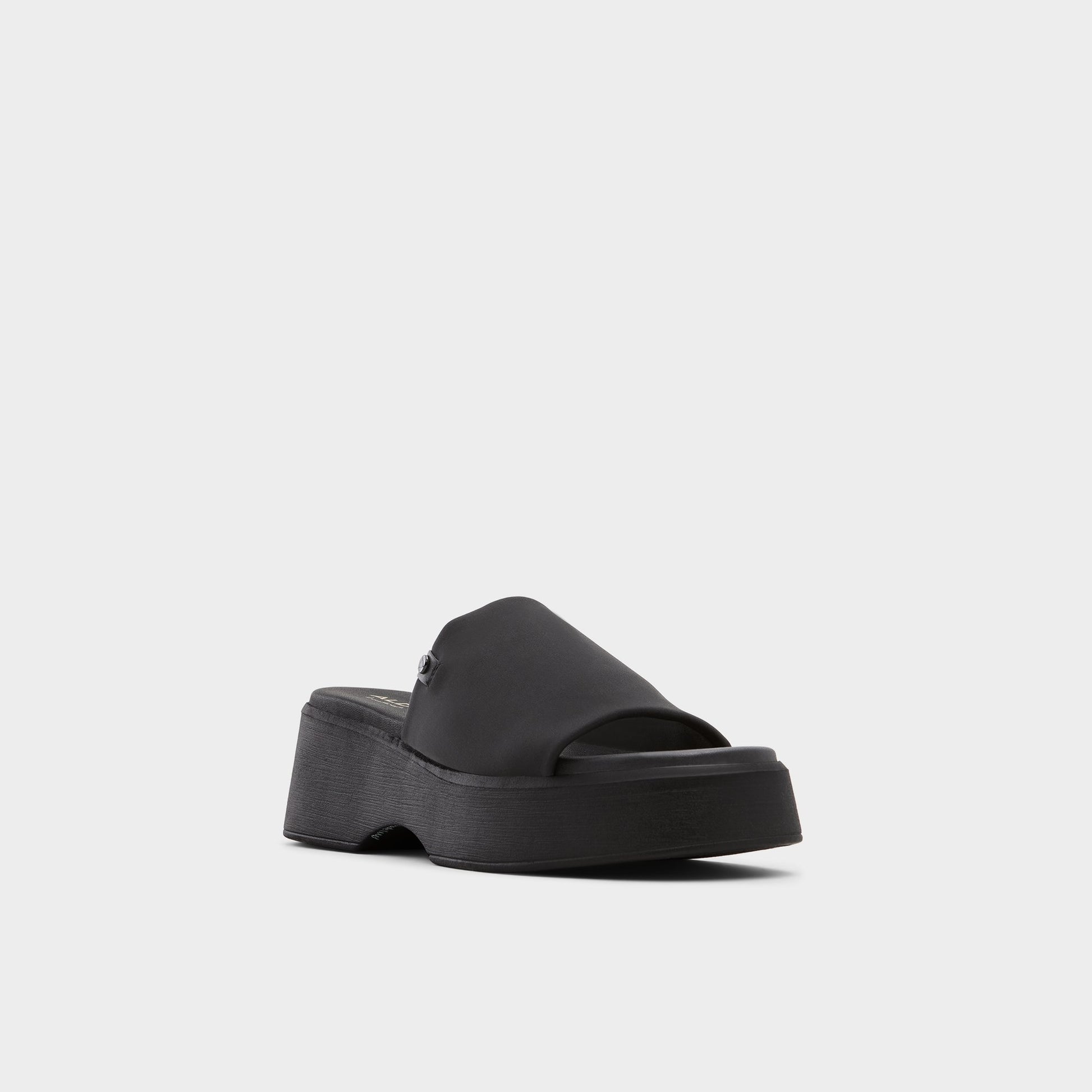 Three-quarter angle of Black Yassu Platform sandal's front side