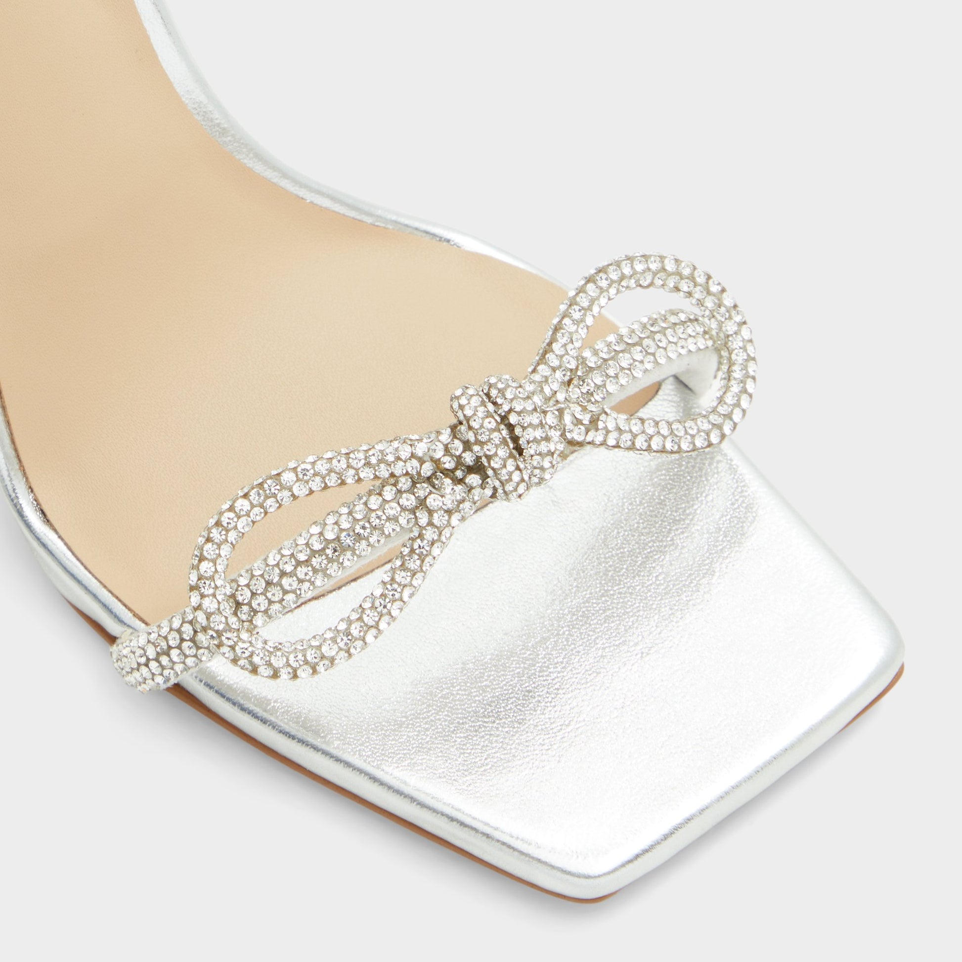 Close-up of the Silver Barrona Strappy heeled sandal