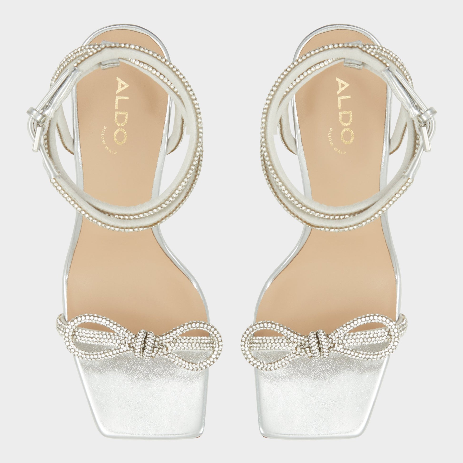 Top-down view of the Silver Barrona Strappy heeled sandal