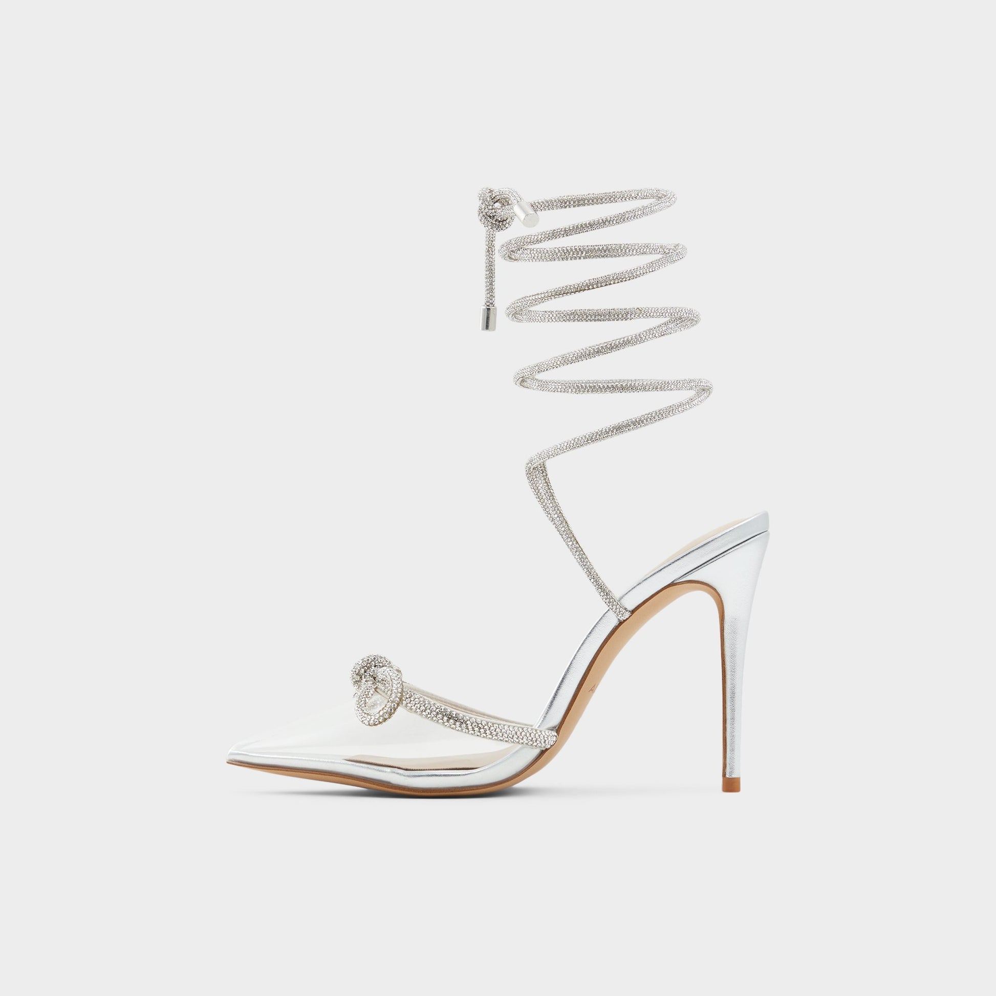 Vue latérale de Argent Halalia Chaussure à talon haut à lanières