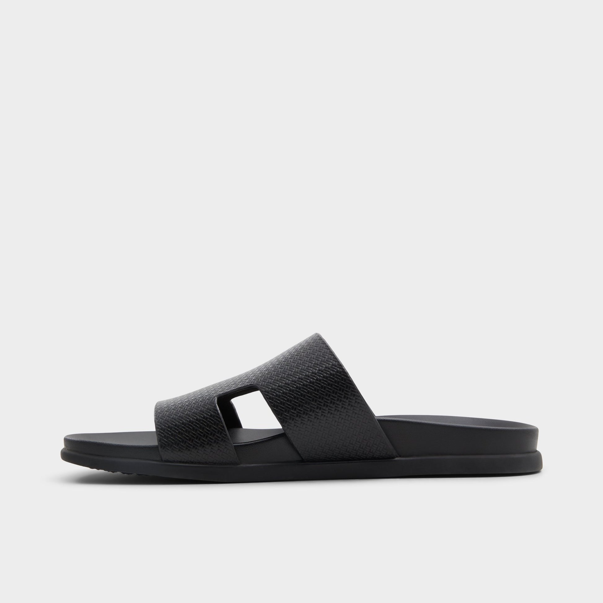 Side view of Black Mondi Slide sandal