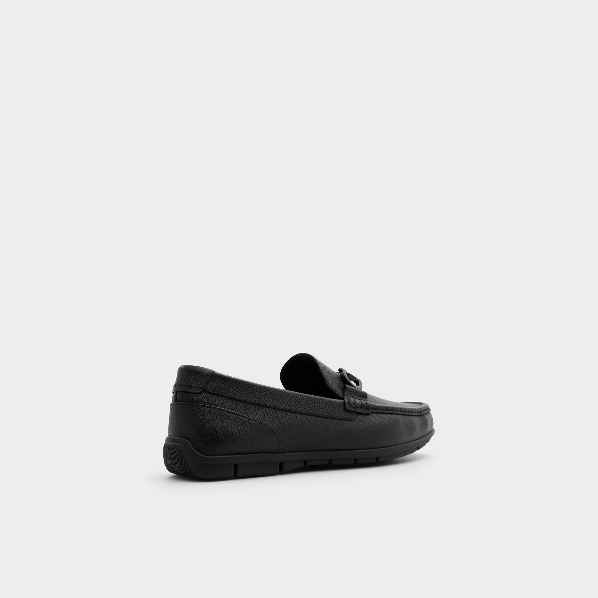 Three-quarter angle of Open Black Orlovoflex Driving shoe's back side