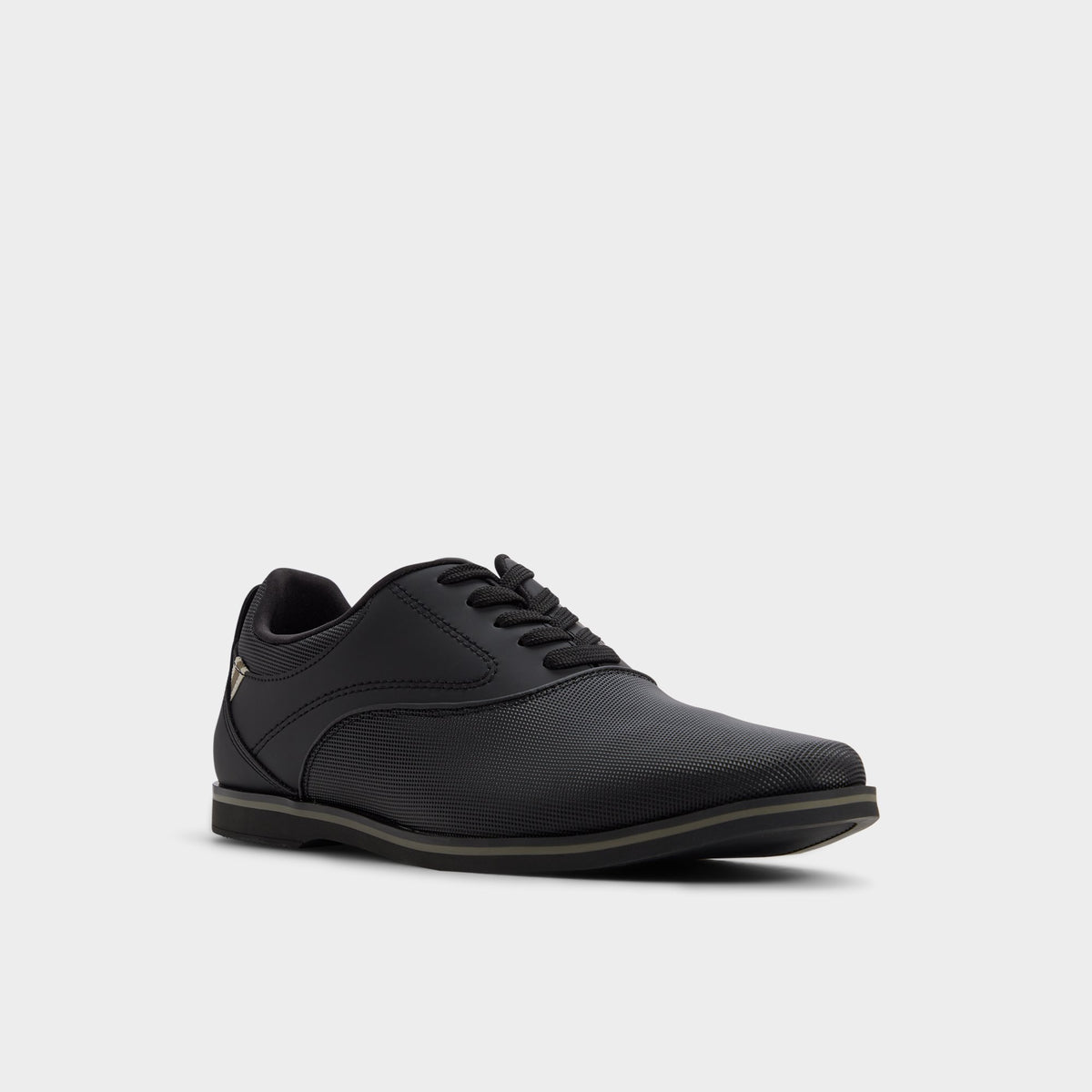 Three-quarter angle of Black Sturus Oxford shoe's front side