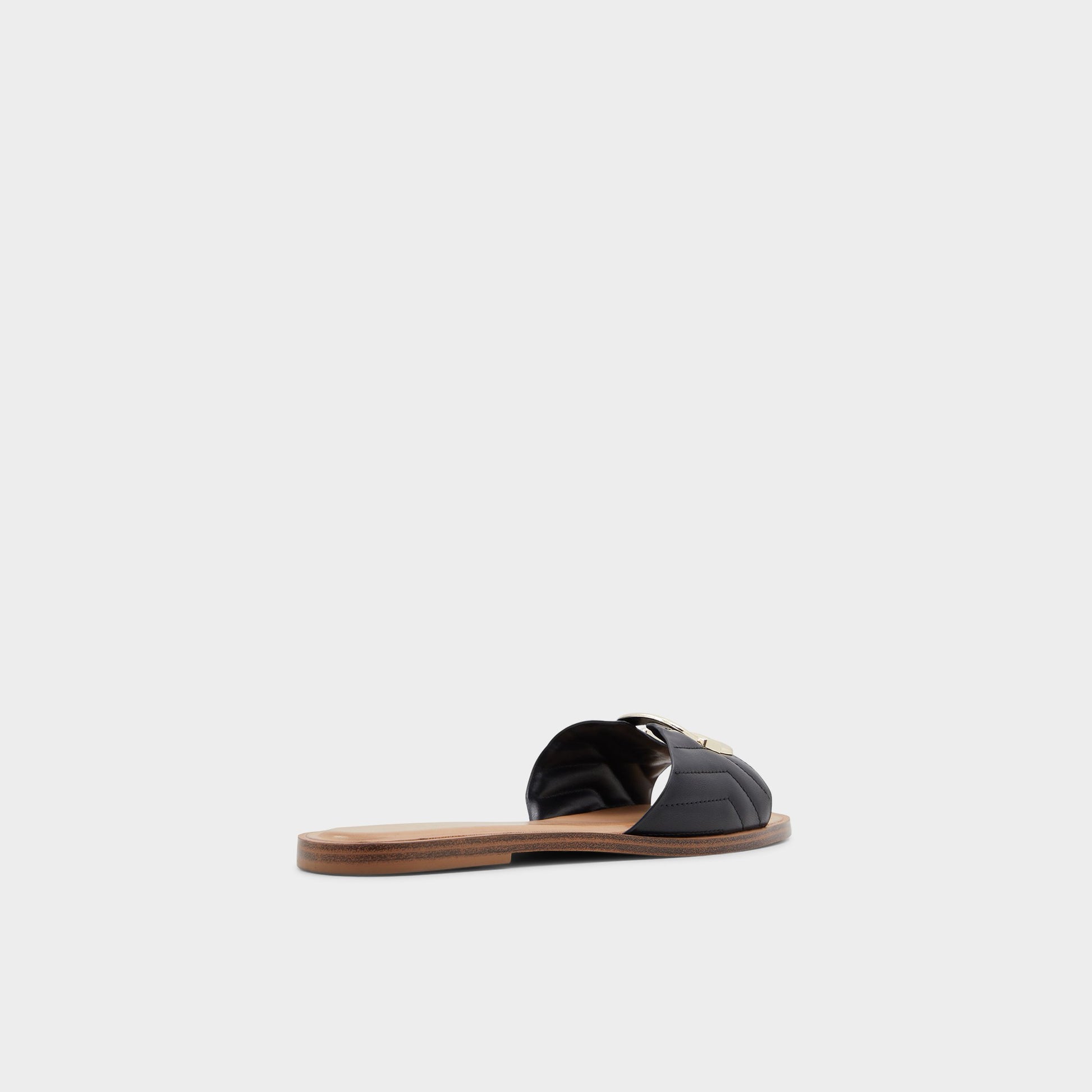 Three-quarter angle of Black Qelajar Slide sandal's back side