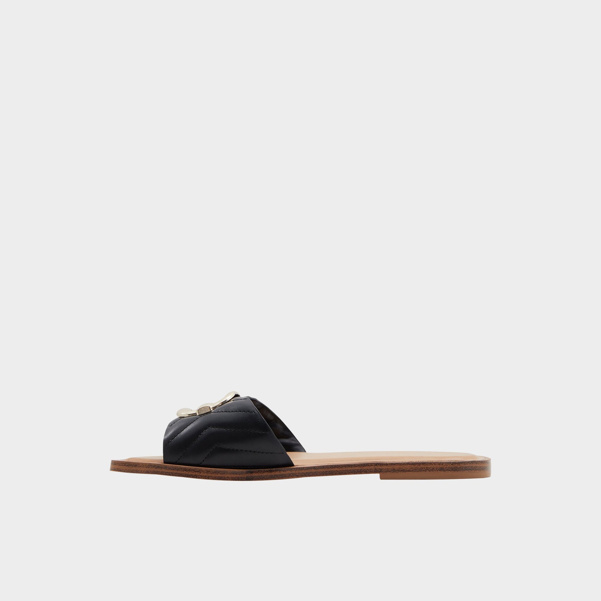 Side view of Black Qelajar Slide sandal