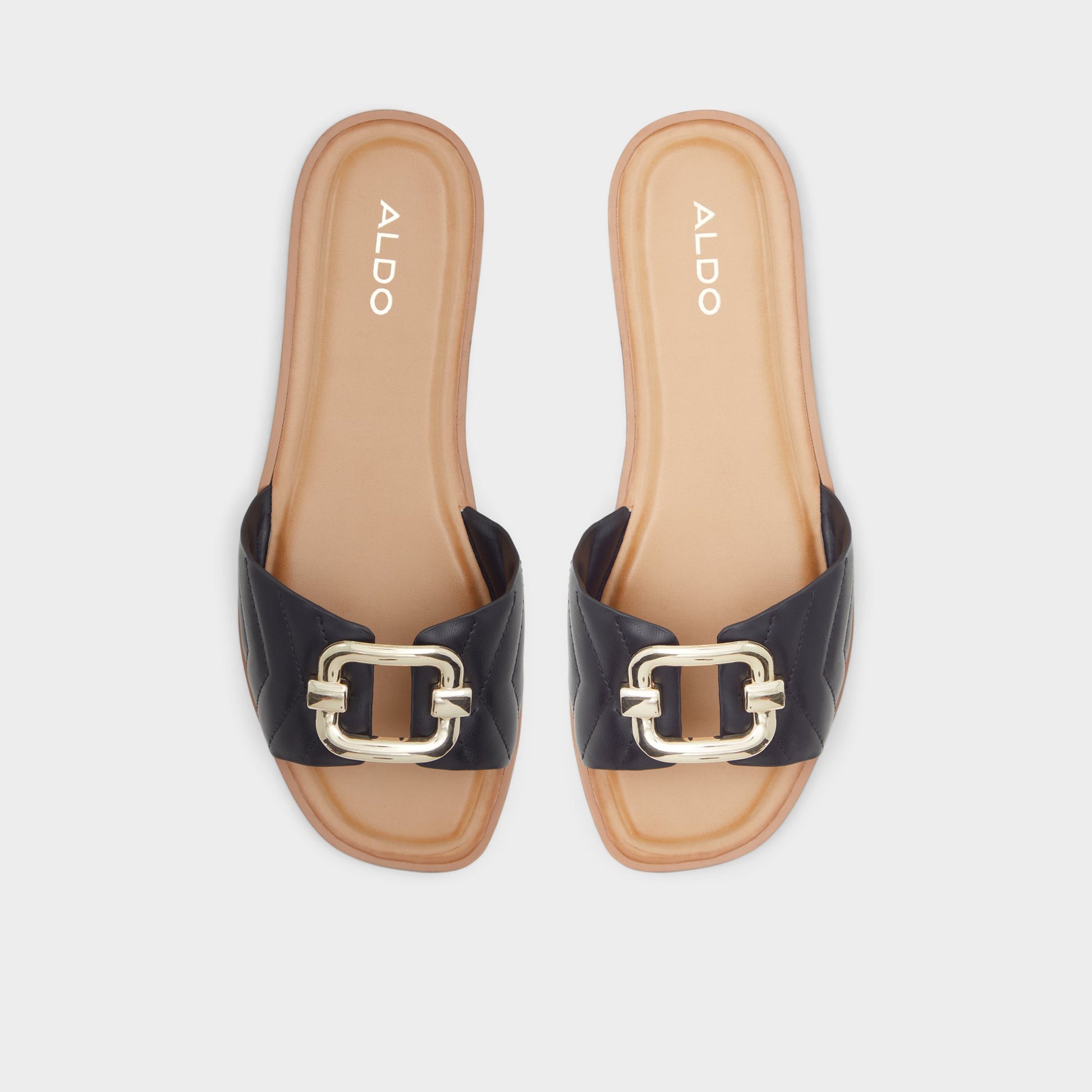 Top-down view of the Black Qelajar Slide sandal