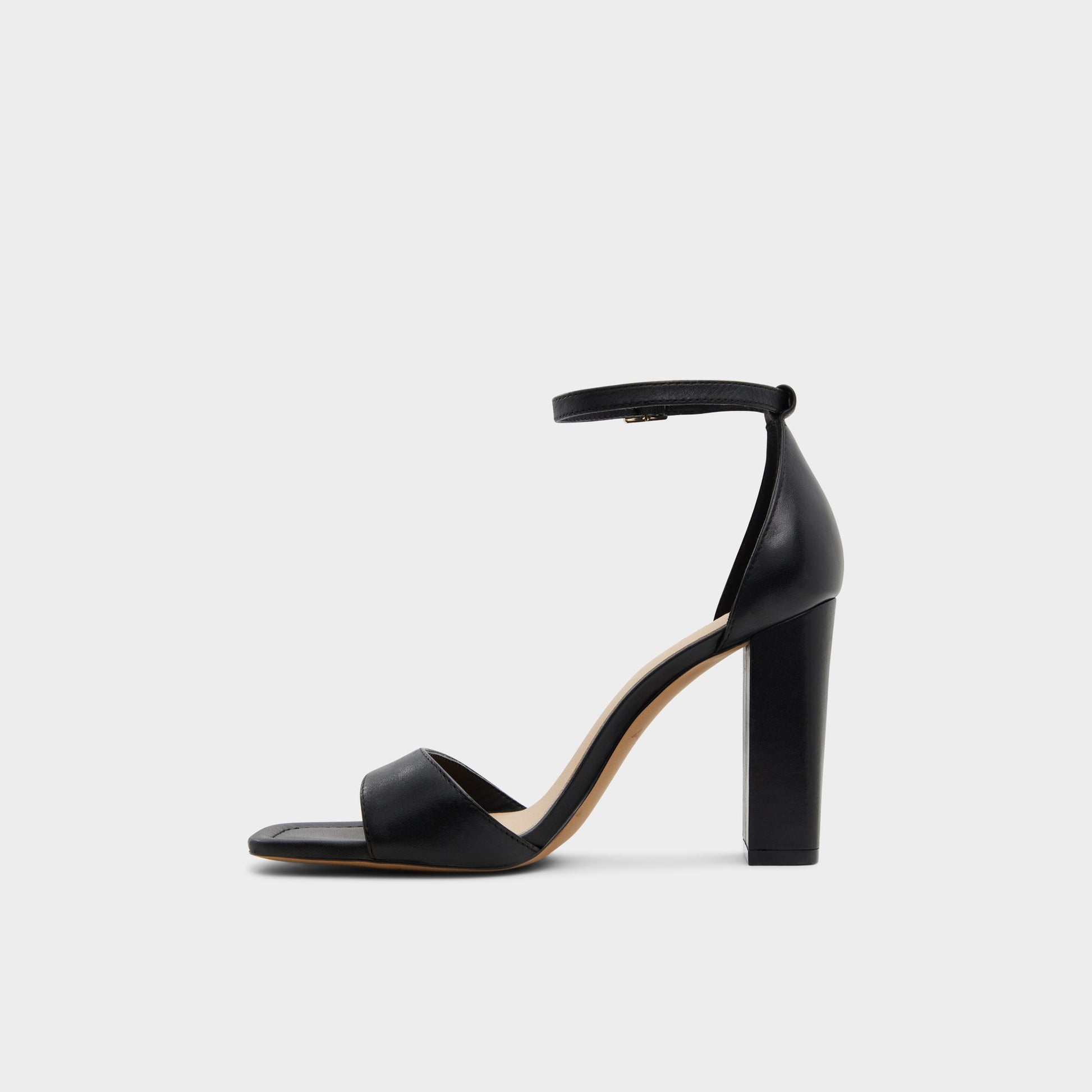 Side view of Black Enaegyn Strappy heeled sandal