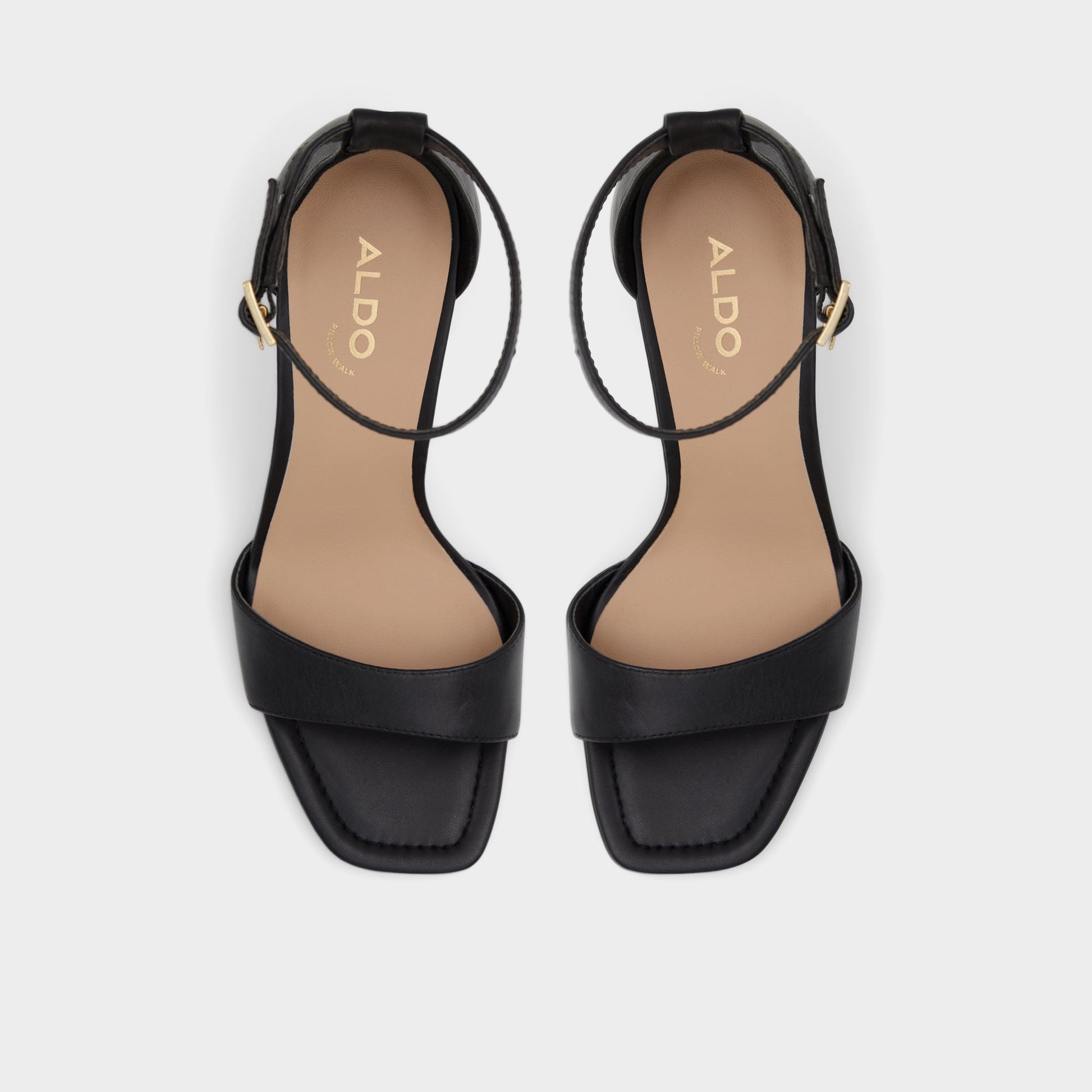Top-down view of the Black Enaegyn Strappy heeled sandal