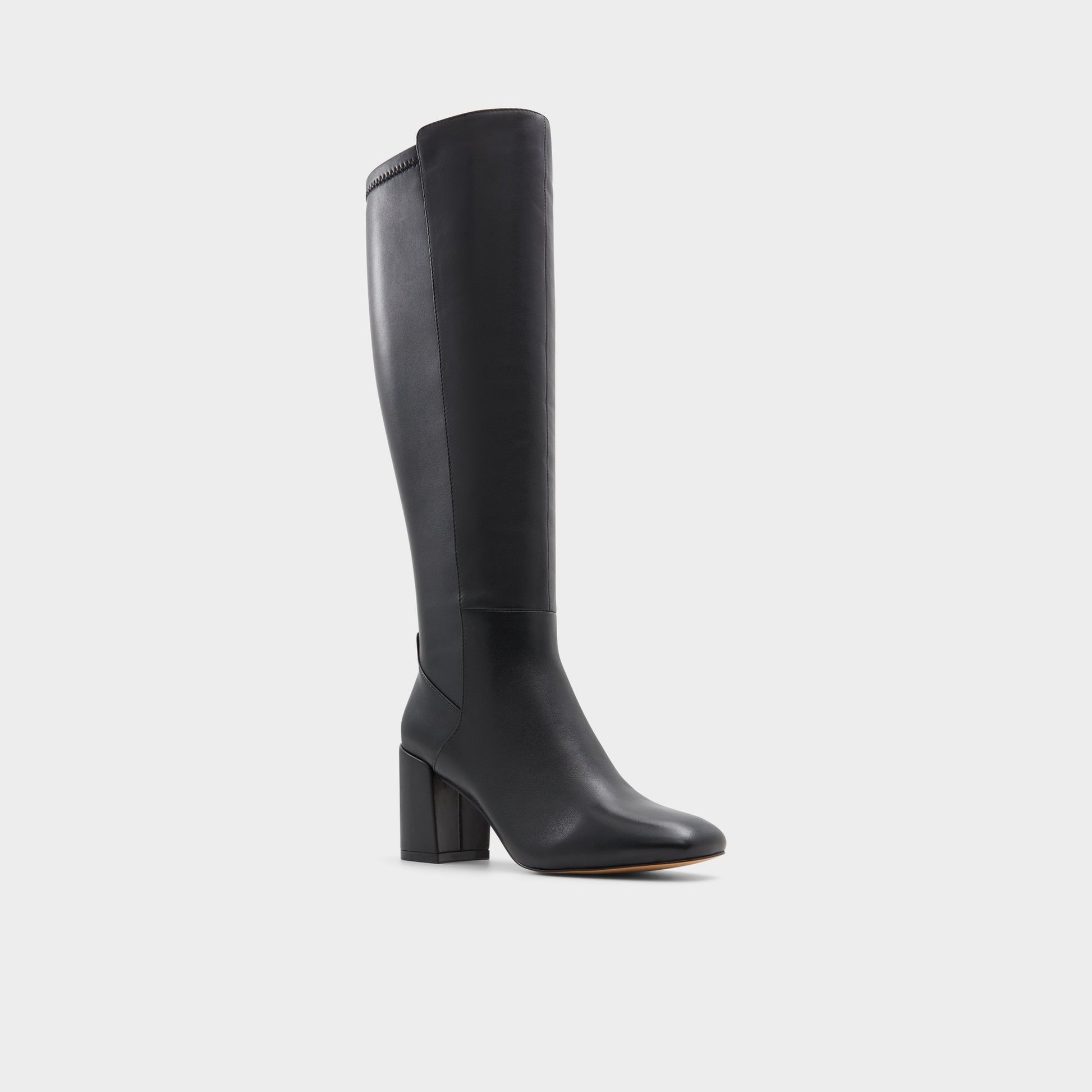 Three-quarter angle of Black/Black Satori Knee-high boot's front side