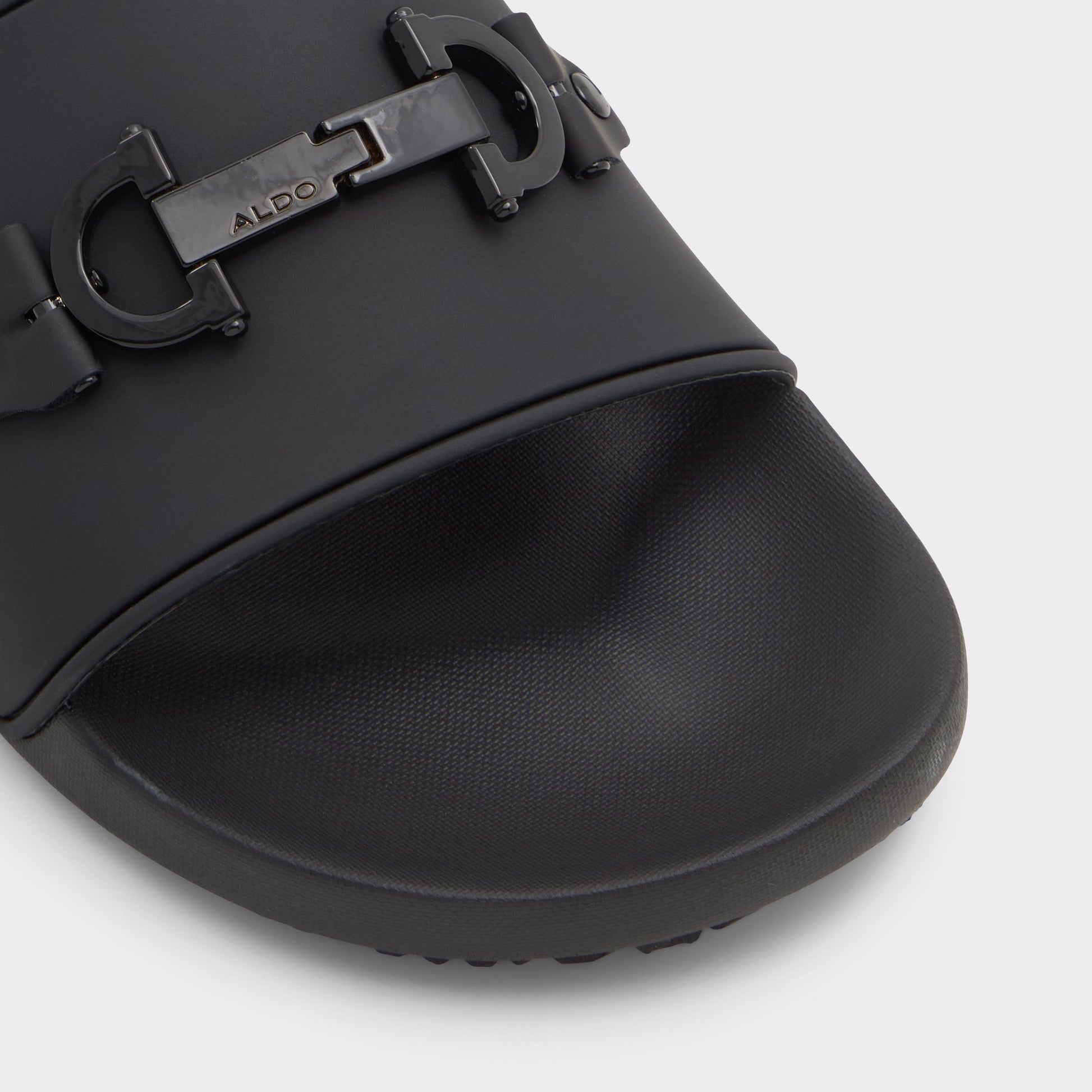 Close-up of the Black Loungeslide Slide sandal