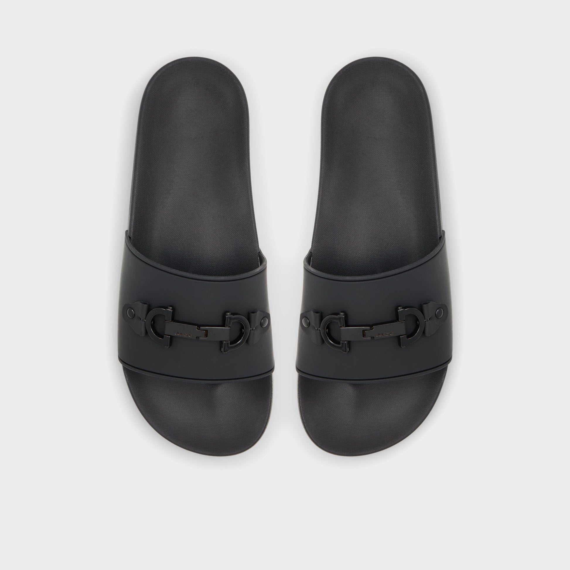 Top-down view of the Black Loungeslide Slide sandal