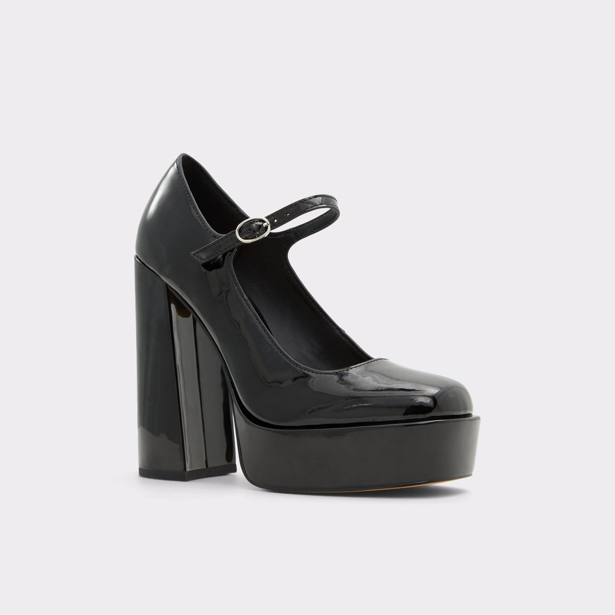 Three-quarter angle of Black Anjie Heeled Mary Janes's front side
