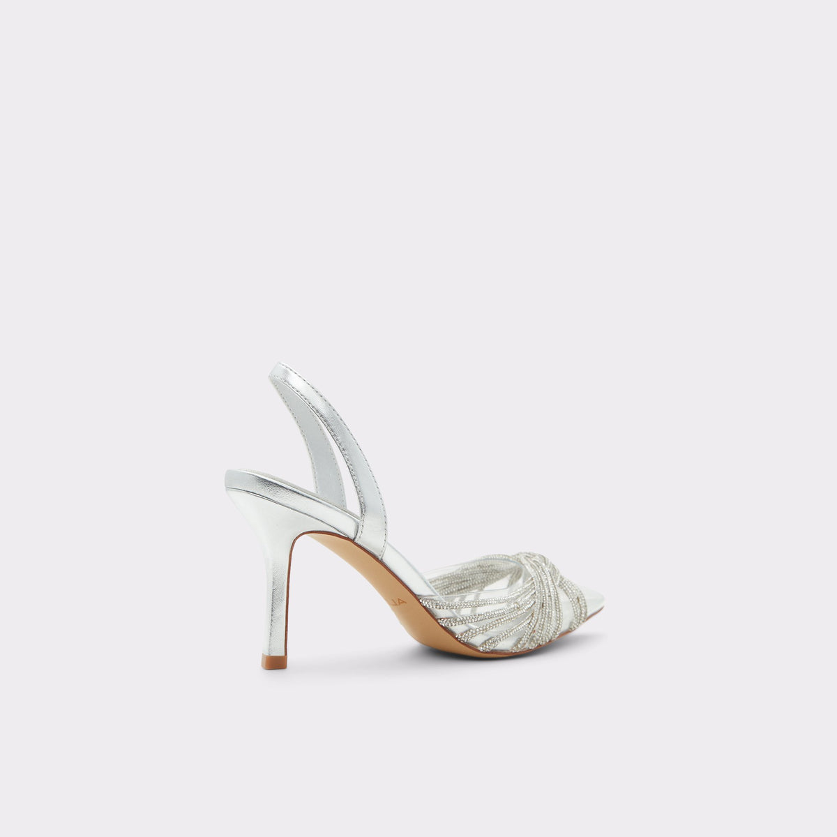 Three-quarter angle of Silver Thubeth Sling back high heel's back side