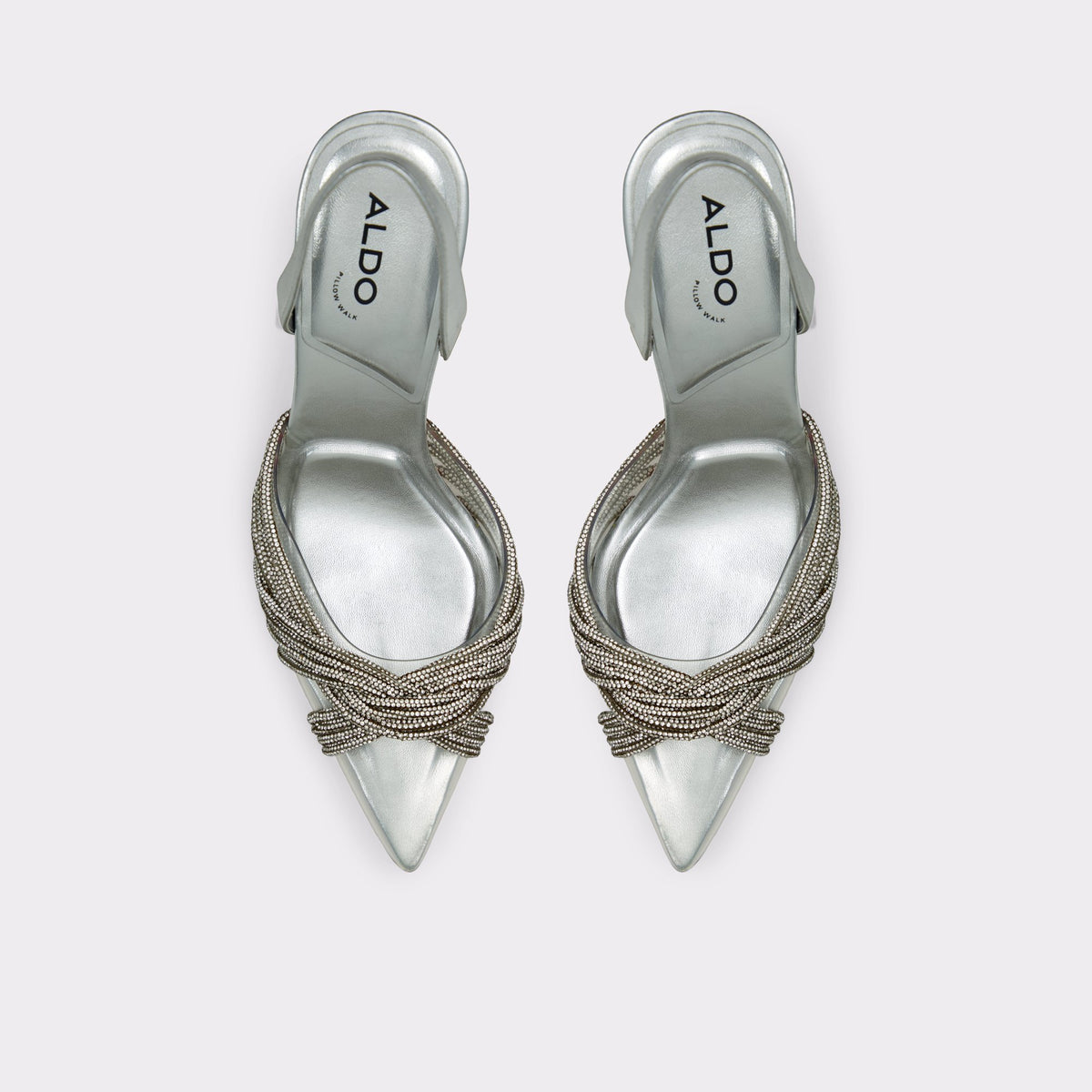 Top-down view of the Silver Thubeth Sling back high heel