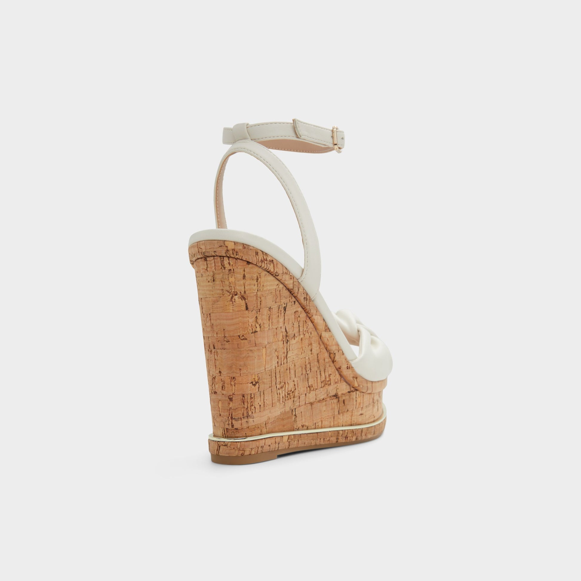 Three-quarter angle of Open White Barykin Wedge sandal's back side